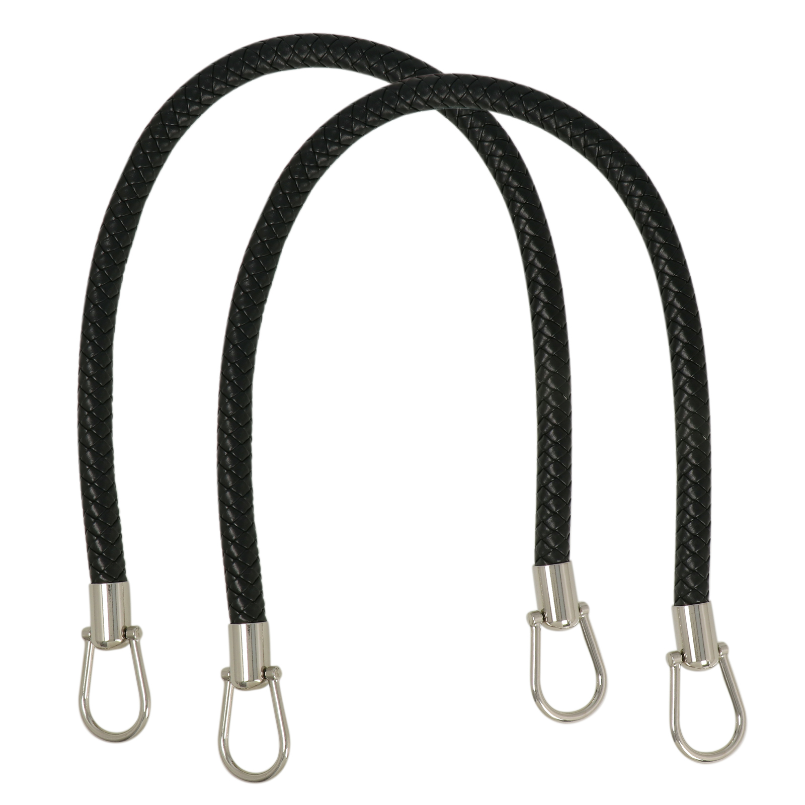 sewing bag handle pu leather black braided 56cm - silver rings | 2pc