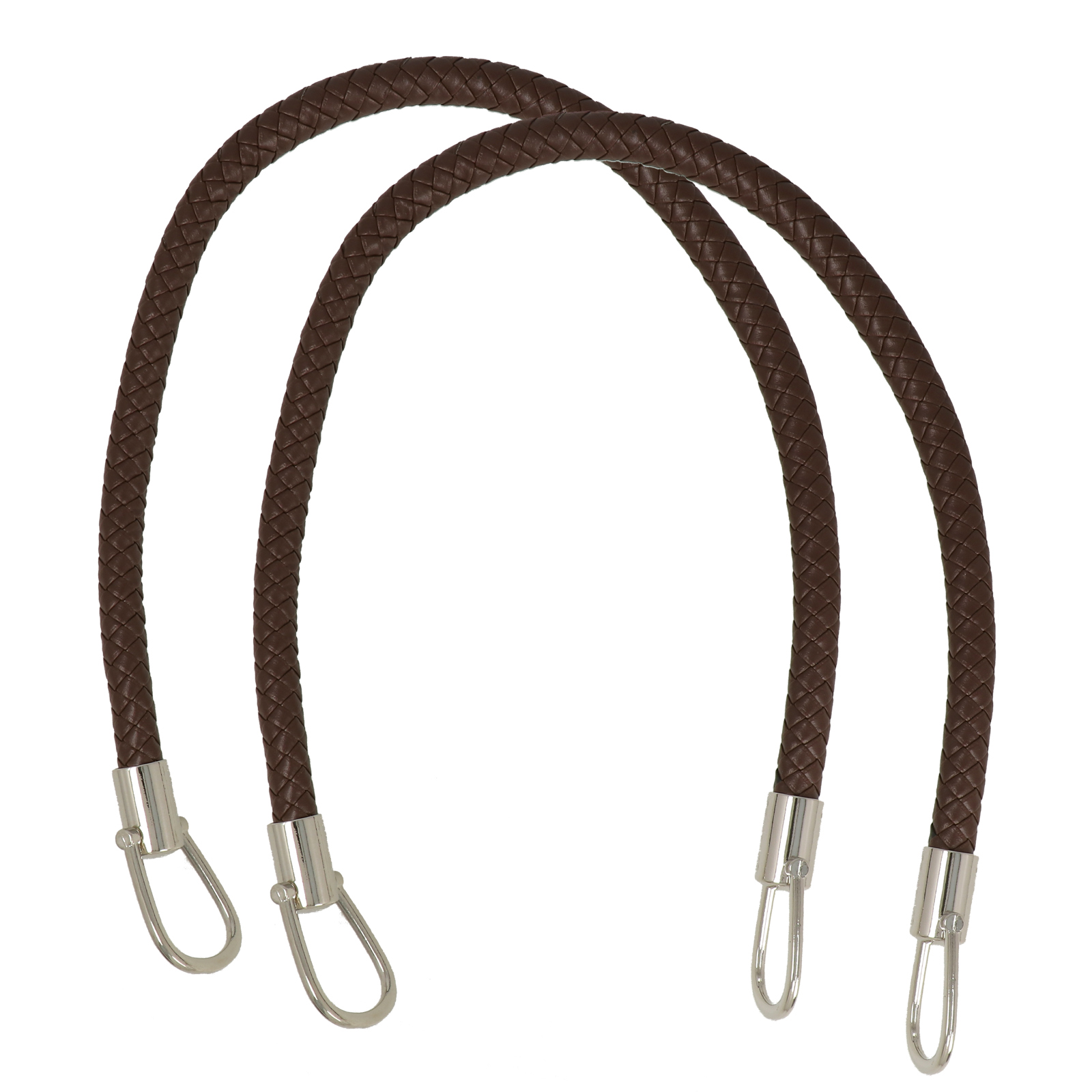taschengriffe pu-leder braun geflochten 56cm - silber rings | 2st