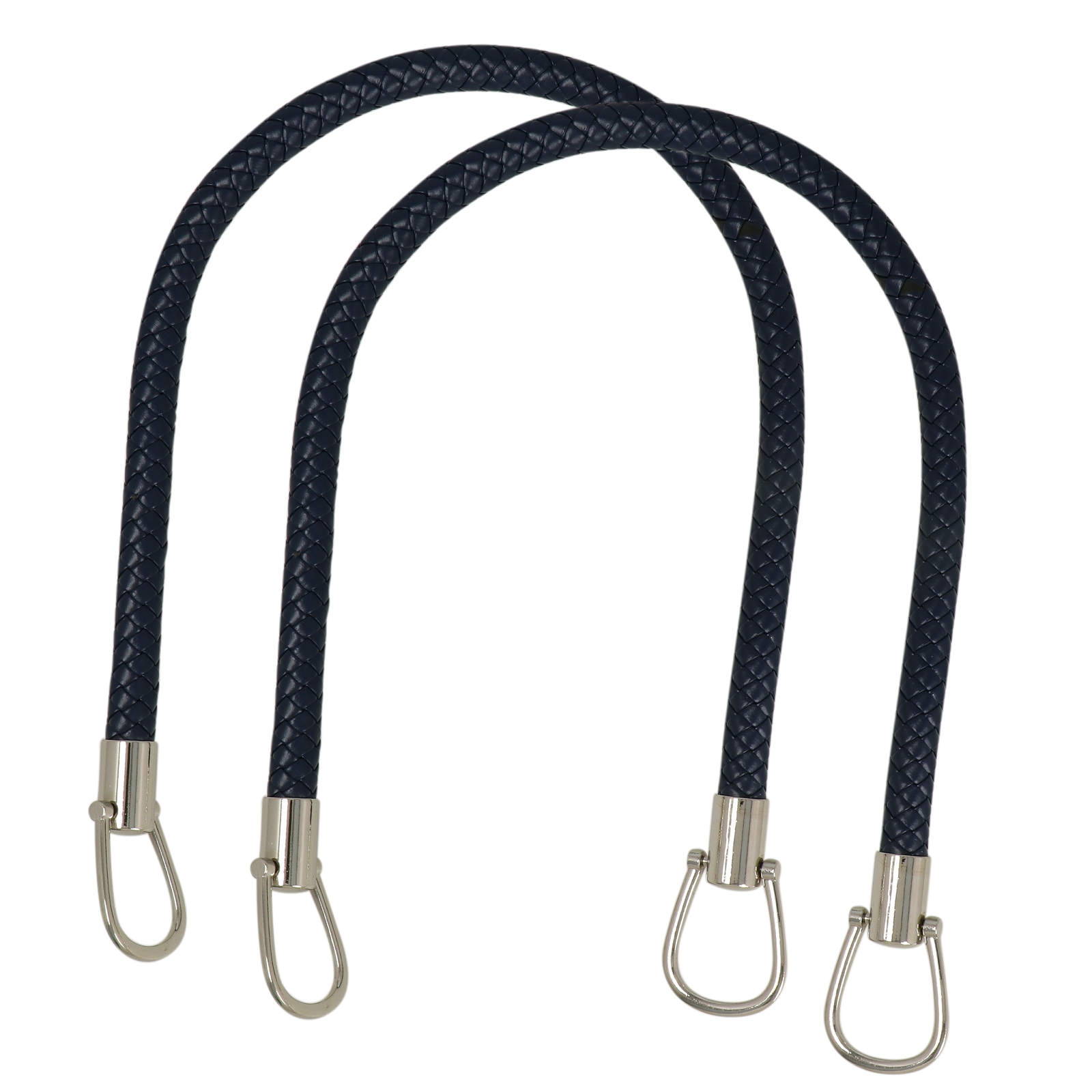 sewing bag handle pu leather blue braided 56cm - silver rings | 2pc
