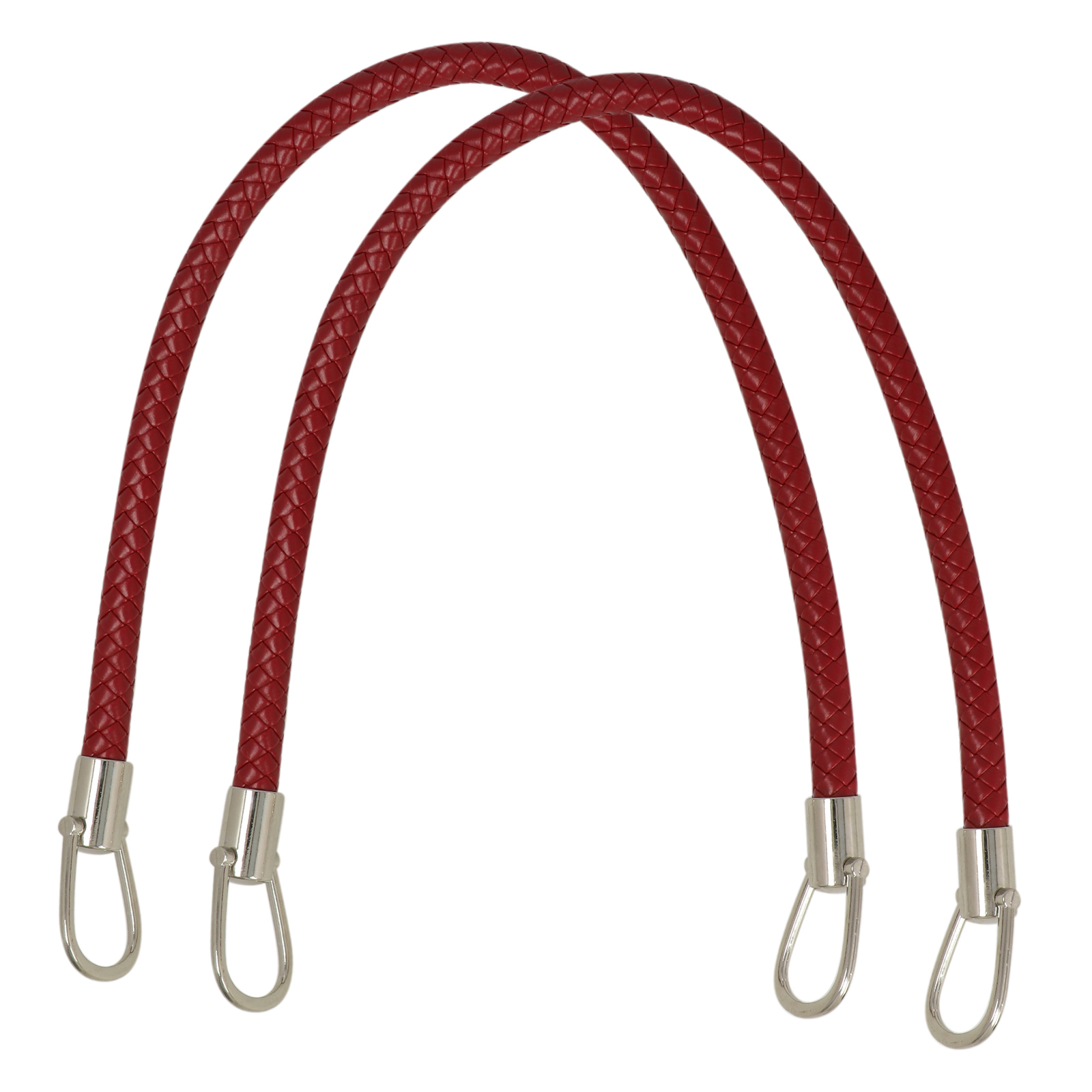 taschengriffe pu-leder bordeaux geflochten 56cm - silber rings | 2st