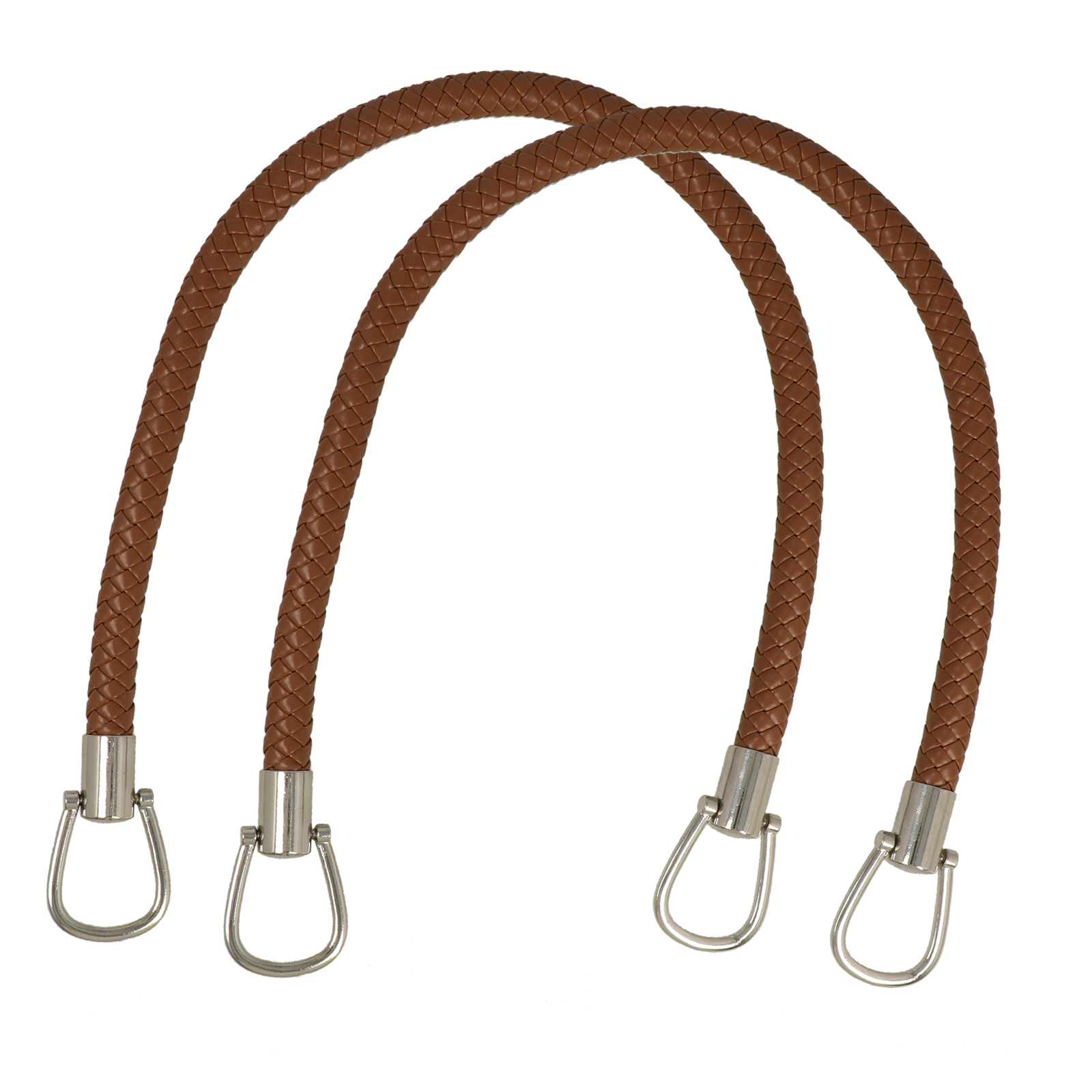 taschengriffe pu-leder dunkel beige geflochten 56cm - silber rings | 2st