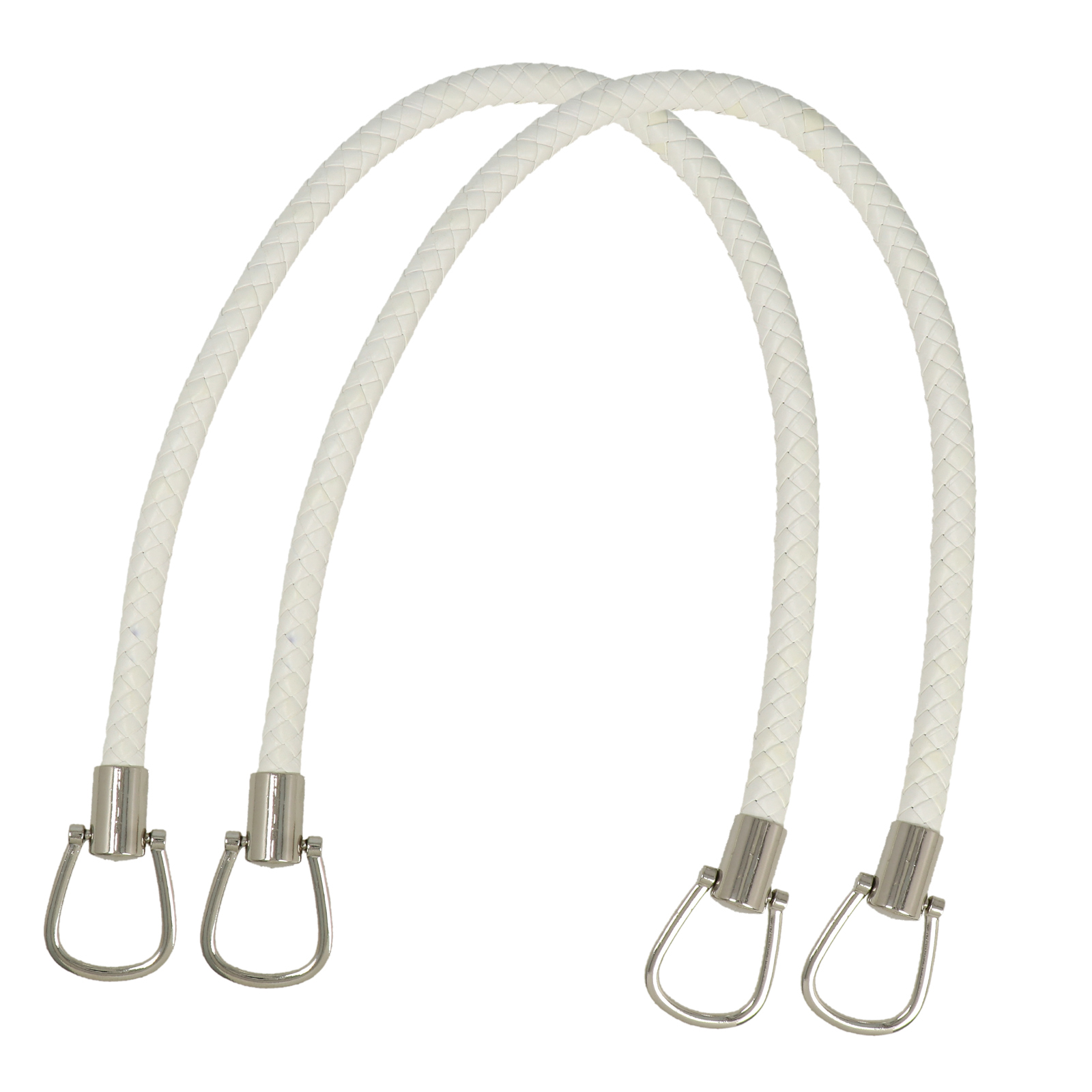 sewing bag handle pu leather white braided 56cm - silver rings | 2pc