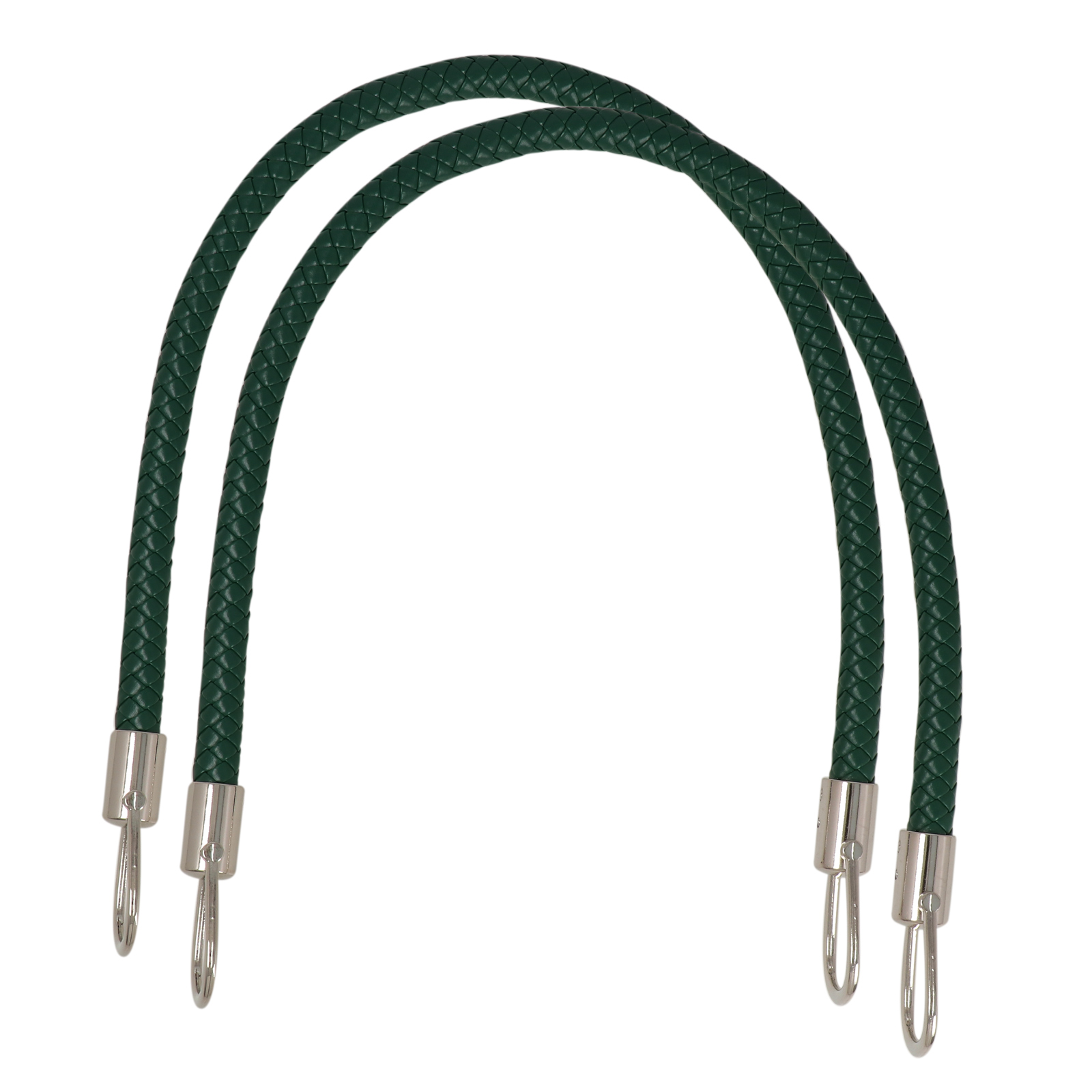 taschengriffe pu-leder dunkel grün geflochten 56cm - silber rings | 2st