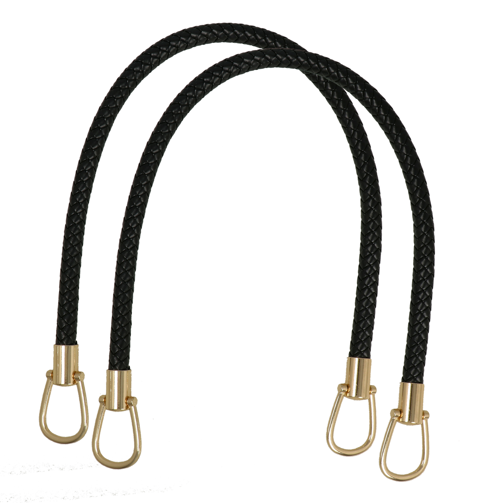 sewing bag handle pu leather black braided 56cm - gold rings | 2pc