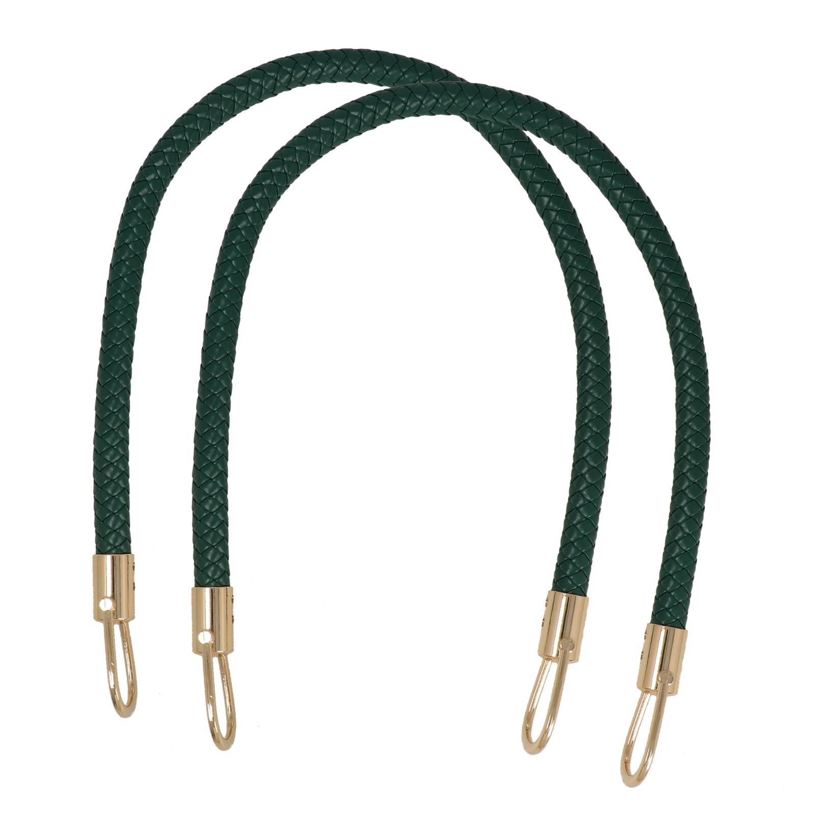 taschengriffe pu-leder dunkel grün geflochten 56cm - gold rings | 2st