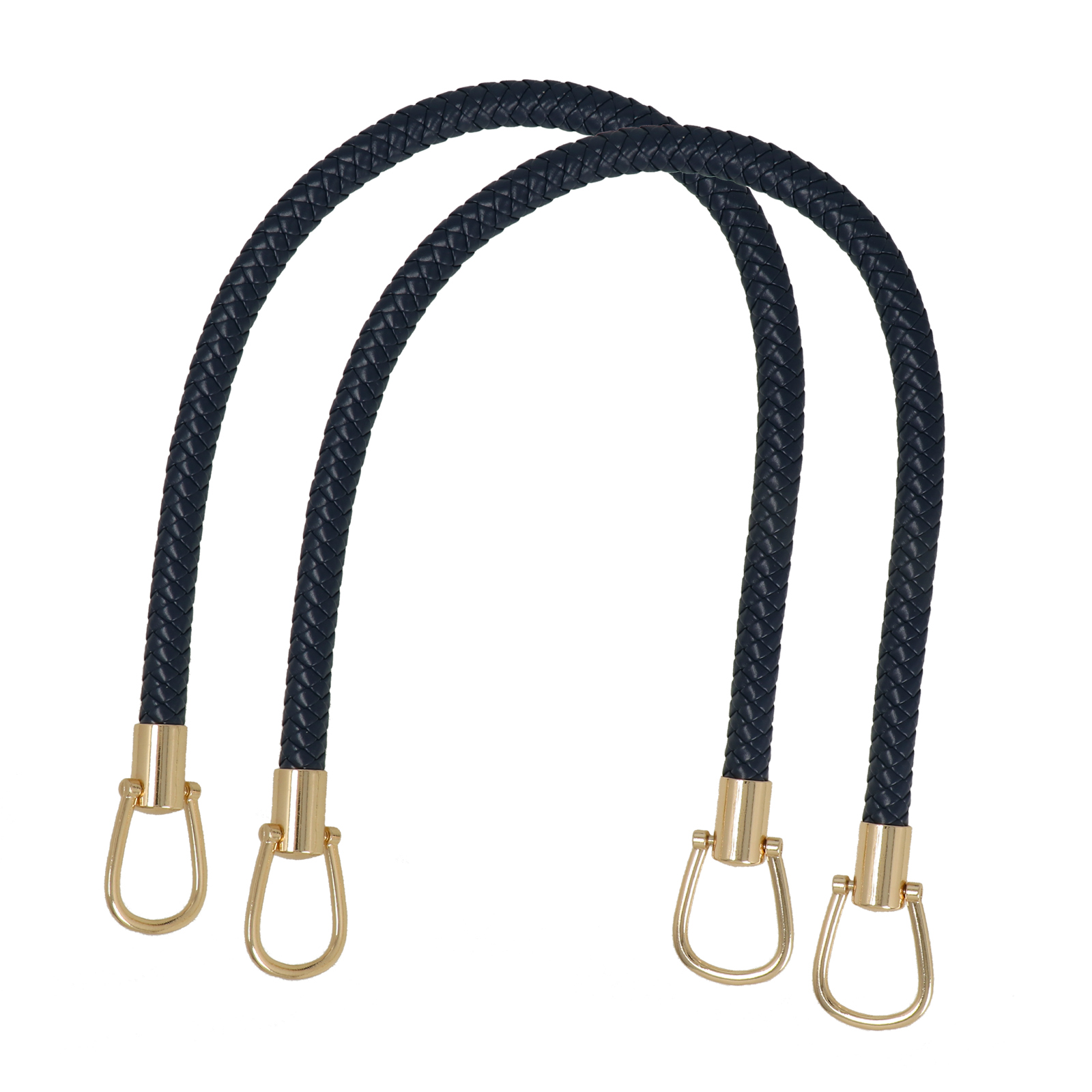 sewing bag handle pu leather blue braided 56cm - gold rings | 2pc