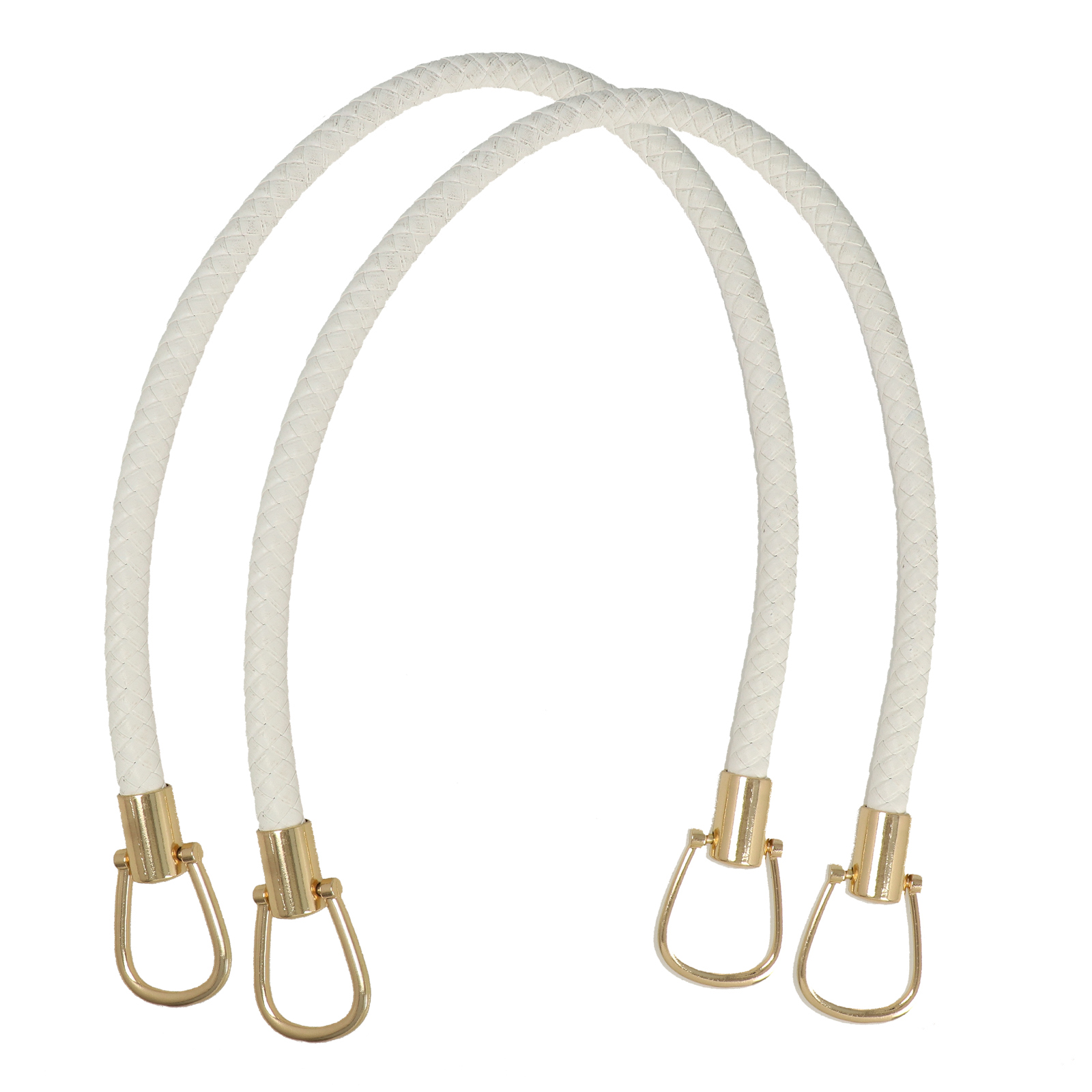 sewing bag handle pu leather white braided 56cm - gold rings | 2pc