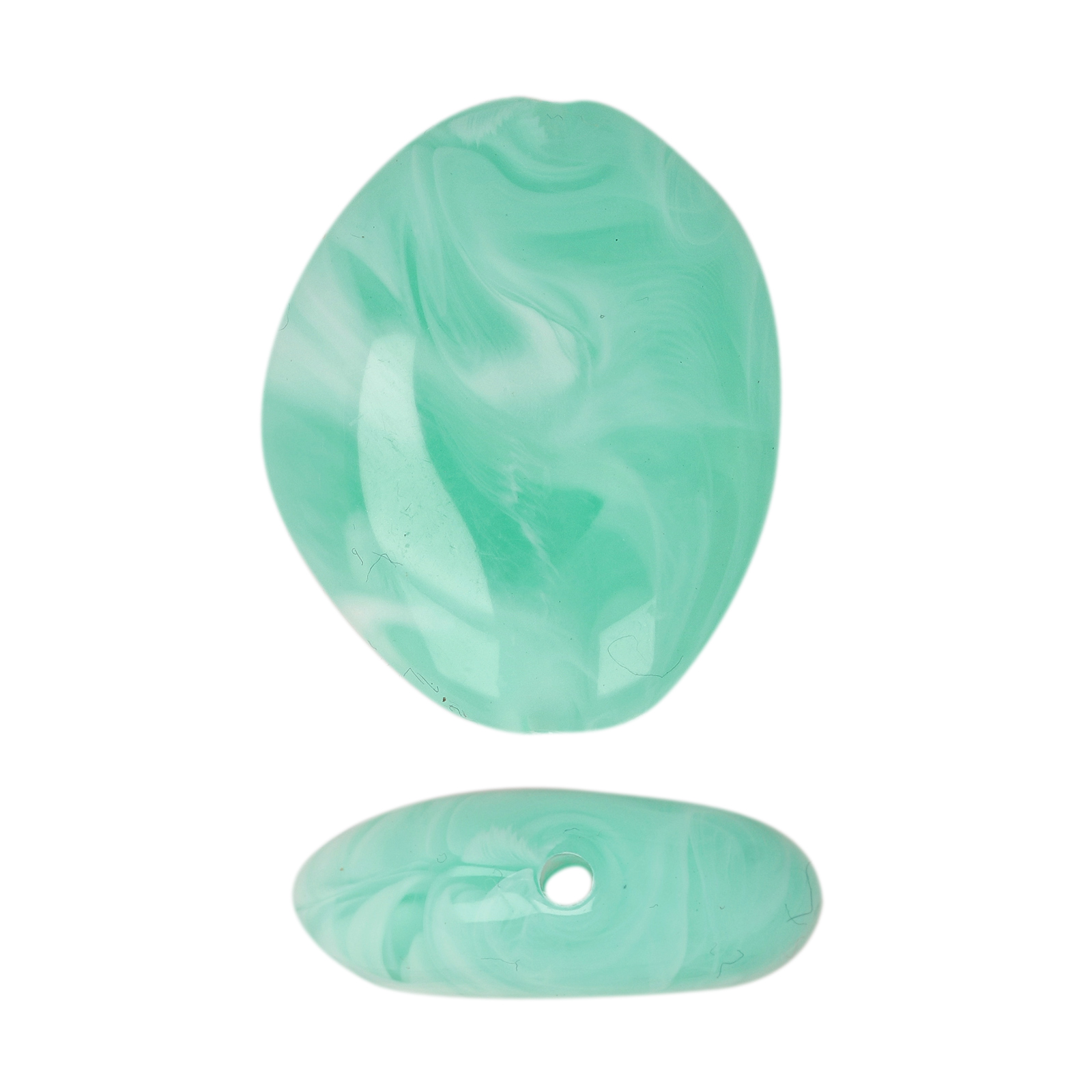 marbled aqua resin irregular oval 30x25mm | 6pc