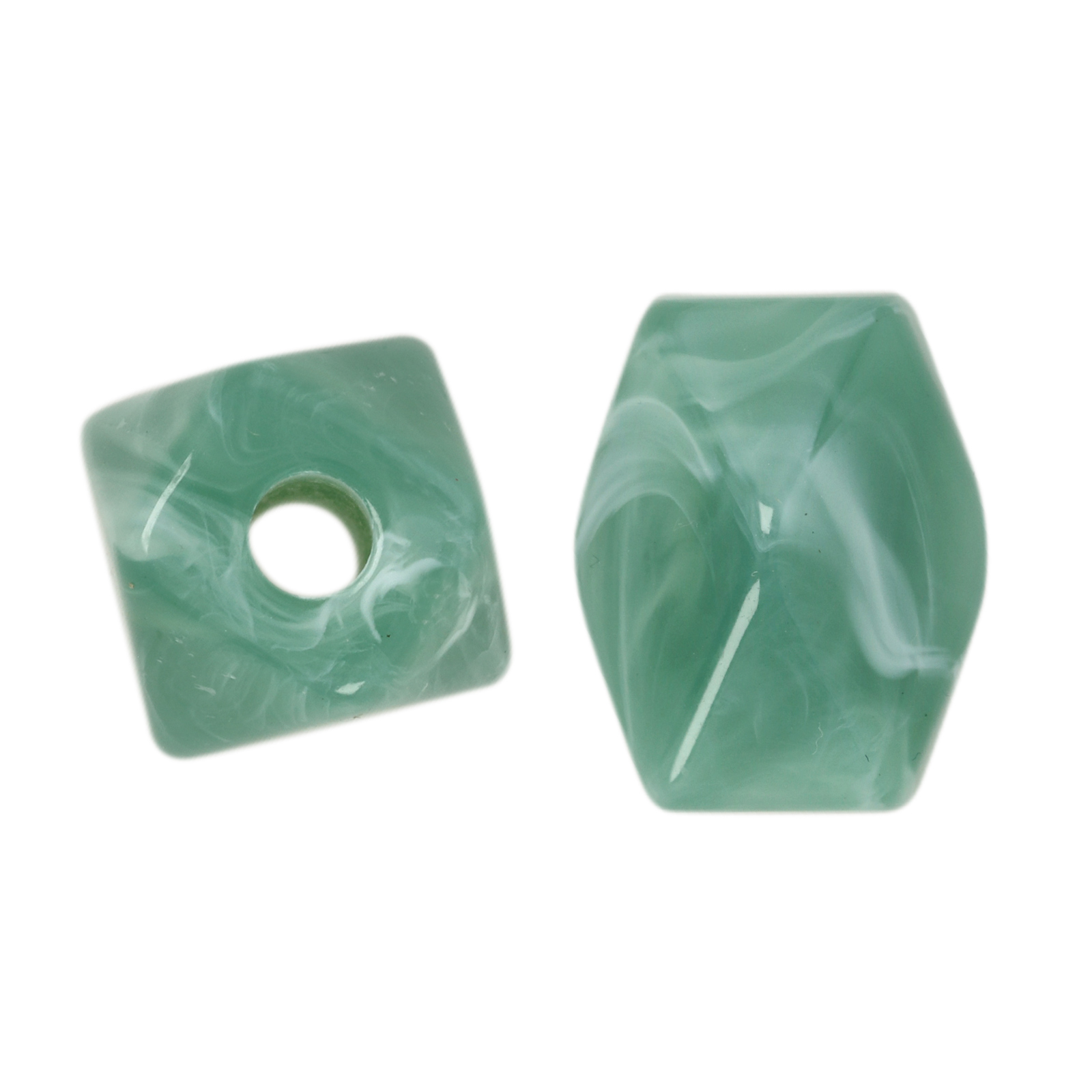 marbled green resin faceted rectangle 22x14mm | 8pc