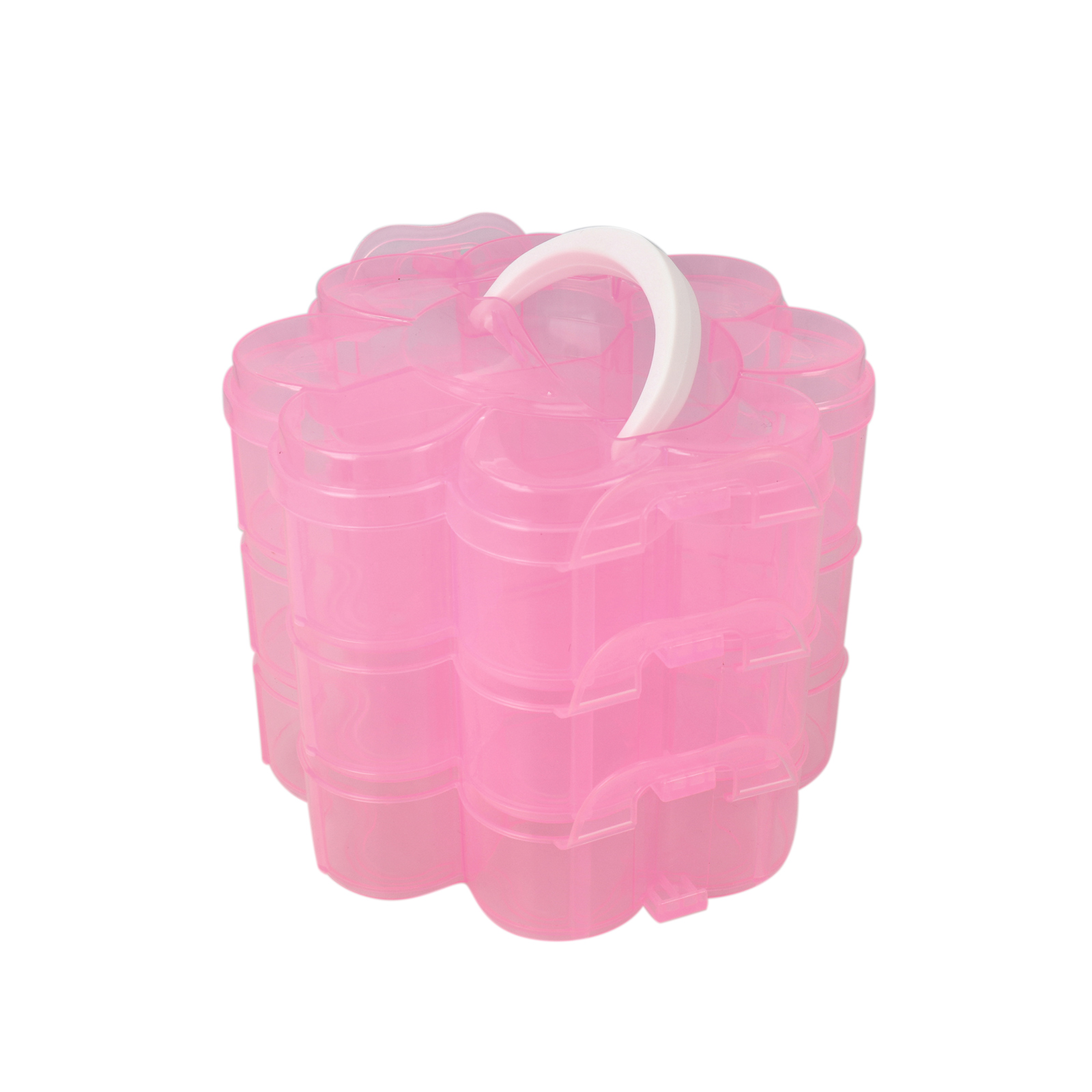 3 stackable organizer plastic box - 3 compartments each - pink flower 14,5x14x12cm | 1pc