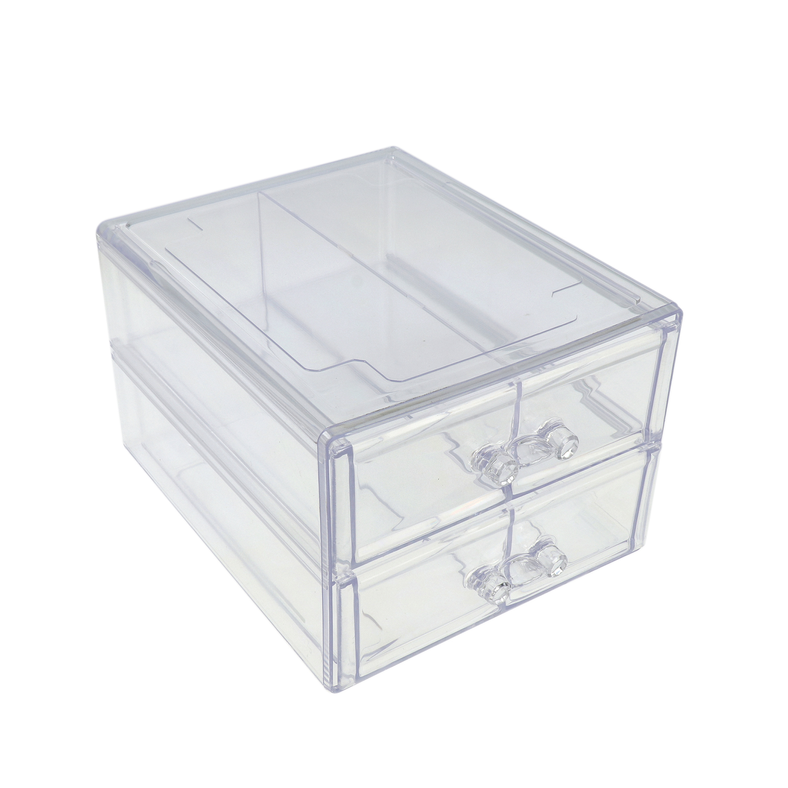 clear organizer plastic box - 2 drawers 2 compartments each - 18x15x11,5cm | 1pc