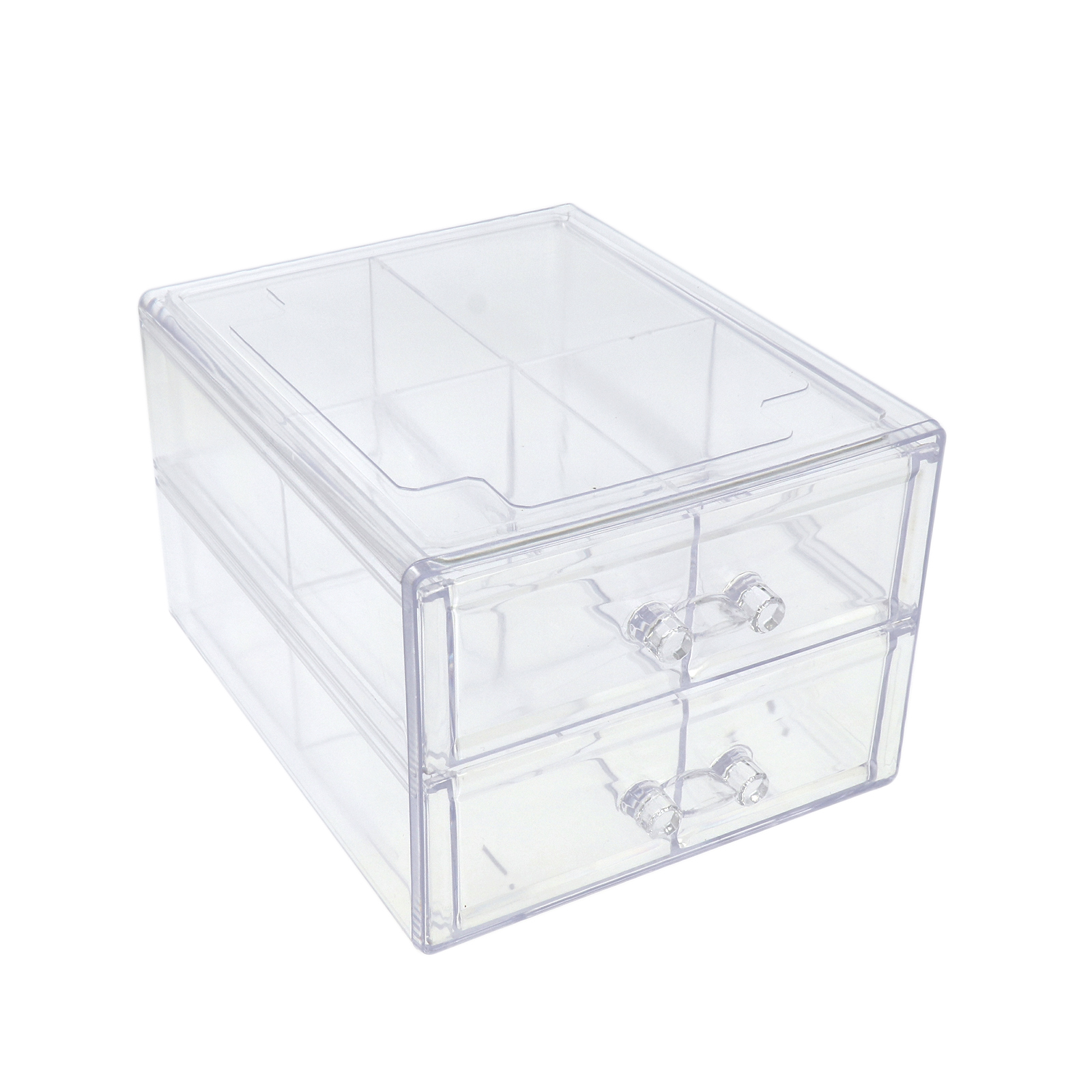 clear organizer plastic box - 2 drawers 4 compartments each - 18x15x11,5cm | 1pc