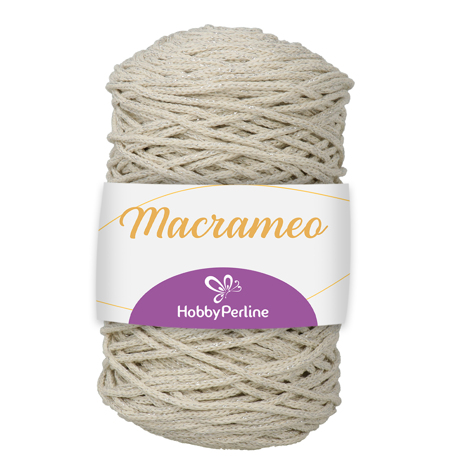 hobbybag macrameo - ecru/silver lurex - 250gr (150mt aprox) | 1pc