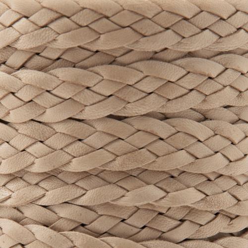 beige braided flat leather cord 10mm | 20cm