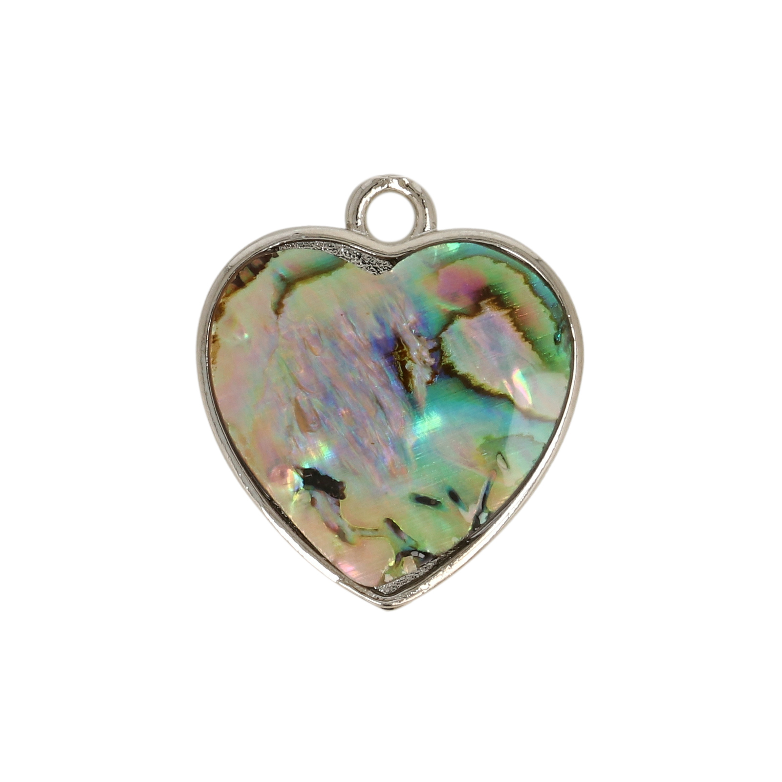paua shell pendant - rhodium silver plated heart 17mm | 1pc