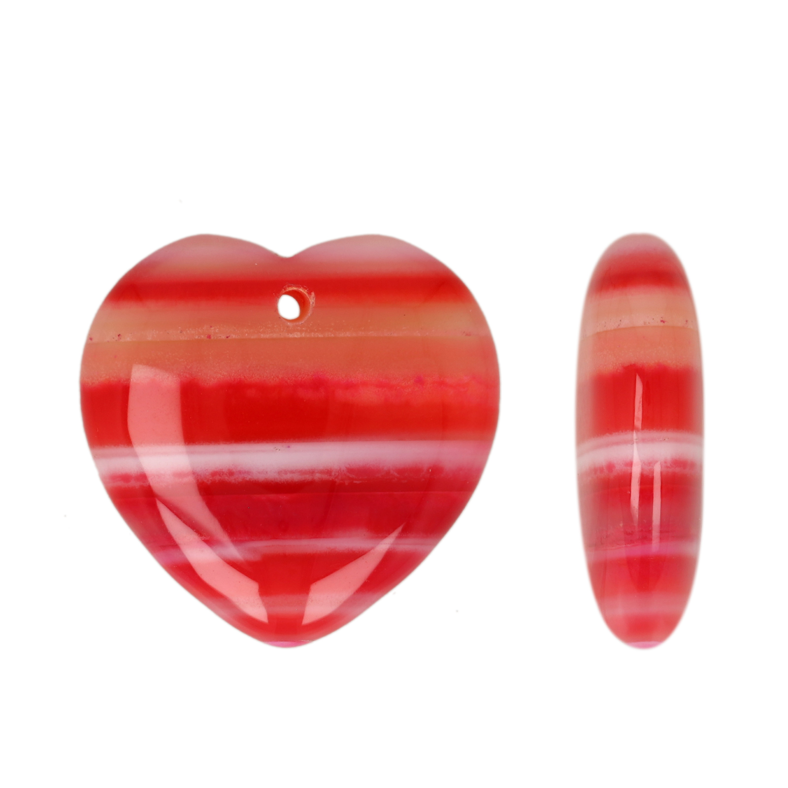red striped agate pendant smooth heart 25mm | 1pc