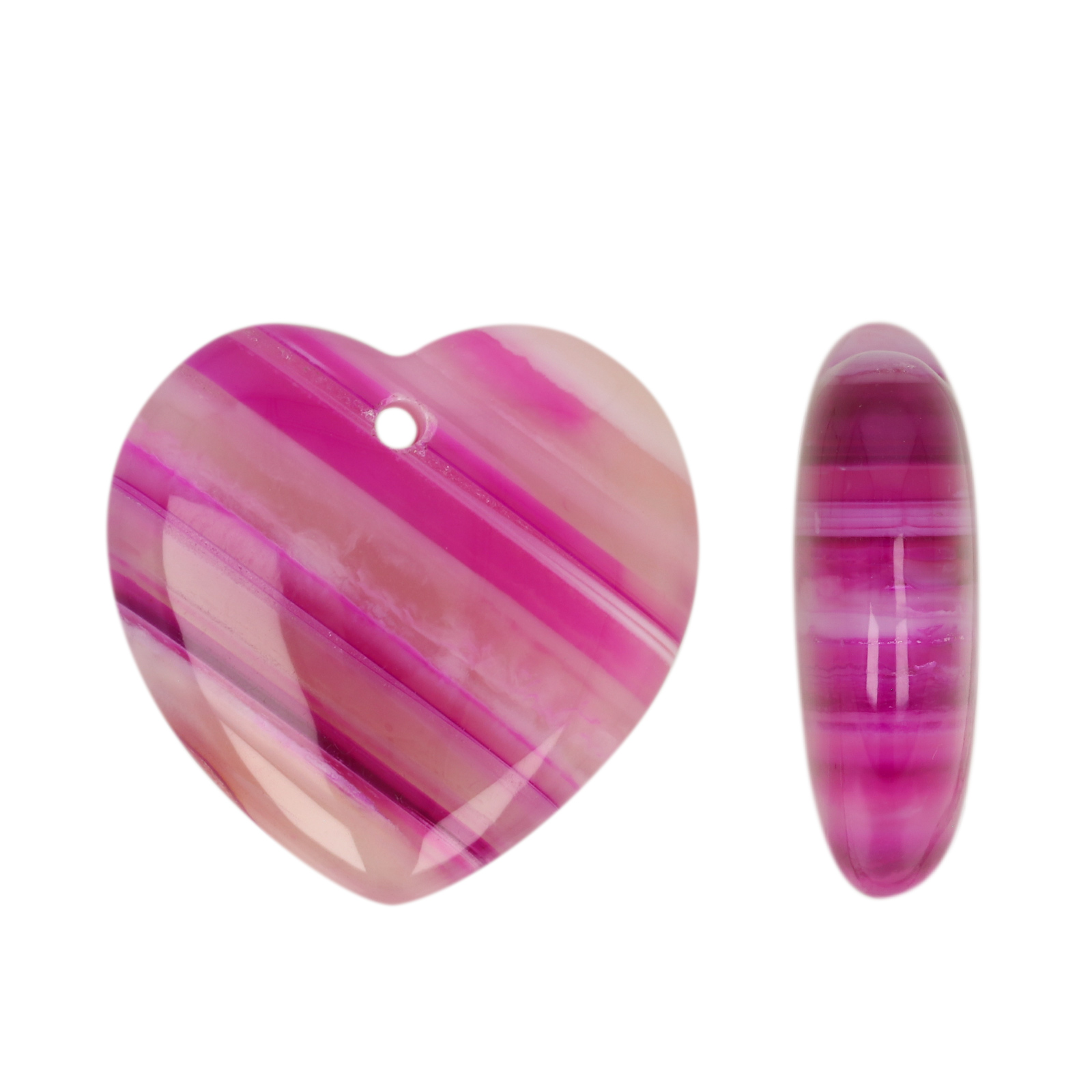 fuchsia striped agate pendant smooth heart 25mm | 1pc