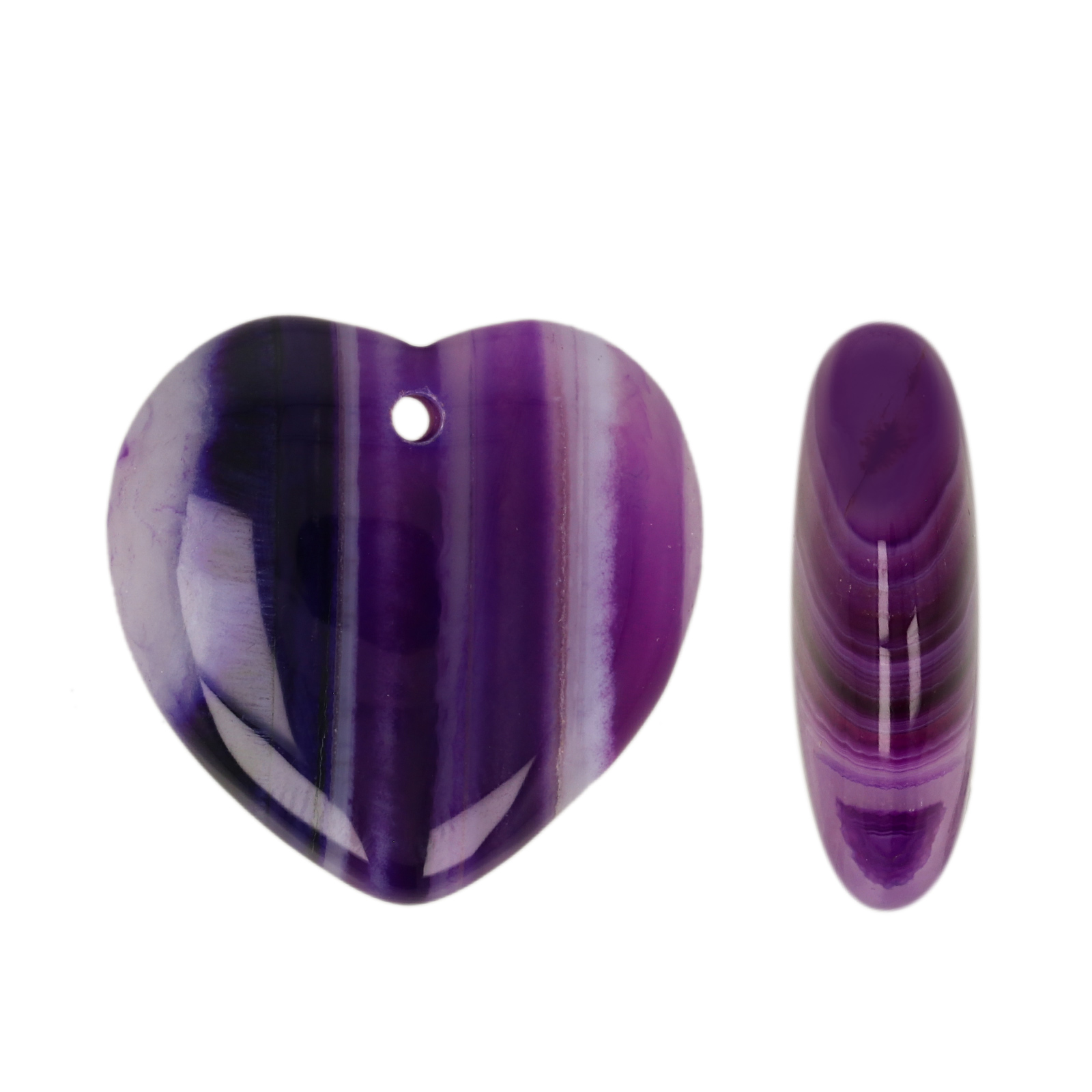 purple striped agate pendant smooth heart 25mm | 1pc