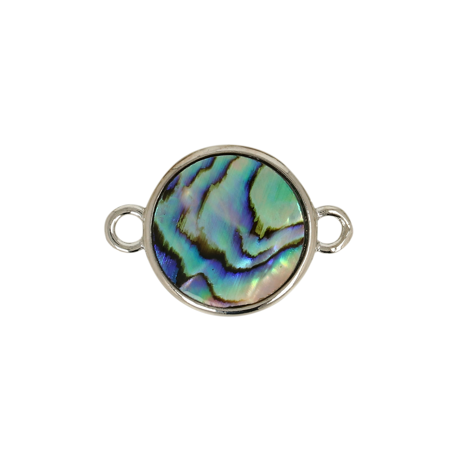 paua shell link rhodium silver plated coin 14mm | 1pc