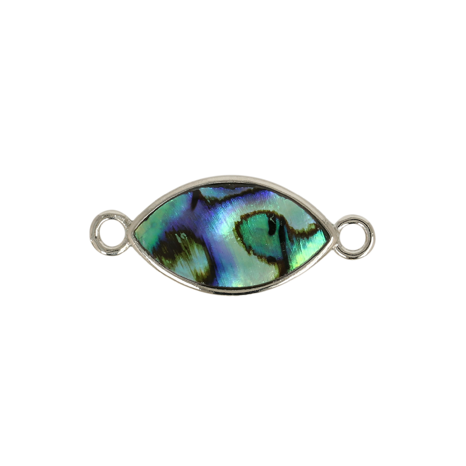 paua shell link rhodium silver plated navette 20x10mm | 1pc