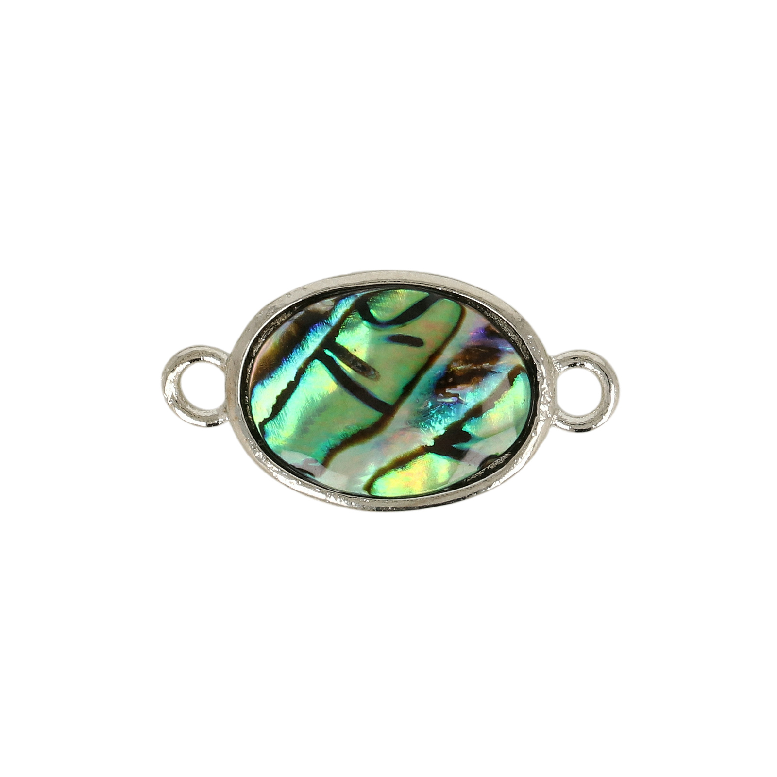 paua shell link rhodium silver plated oval 16x12mm | 1pc