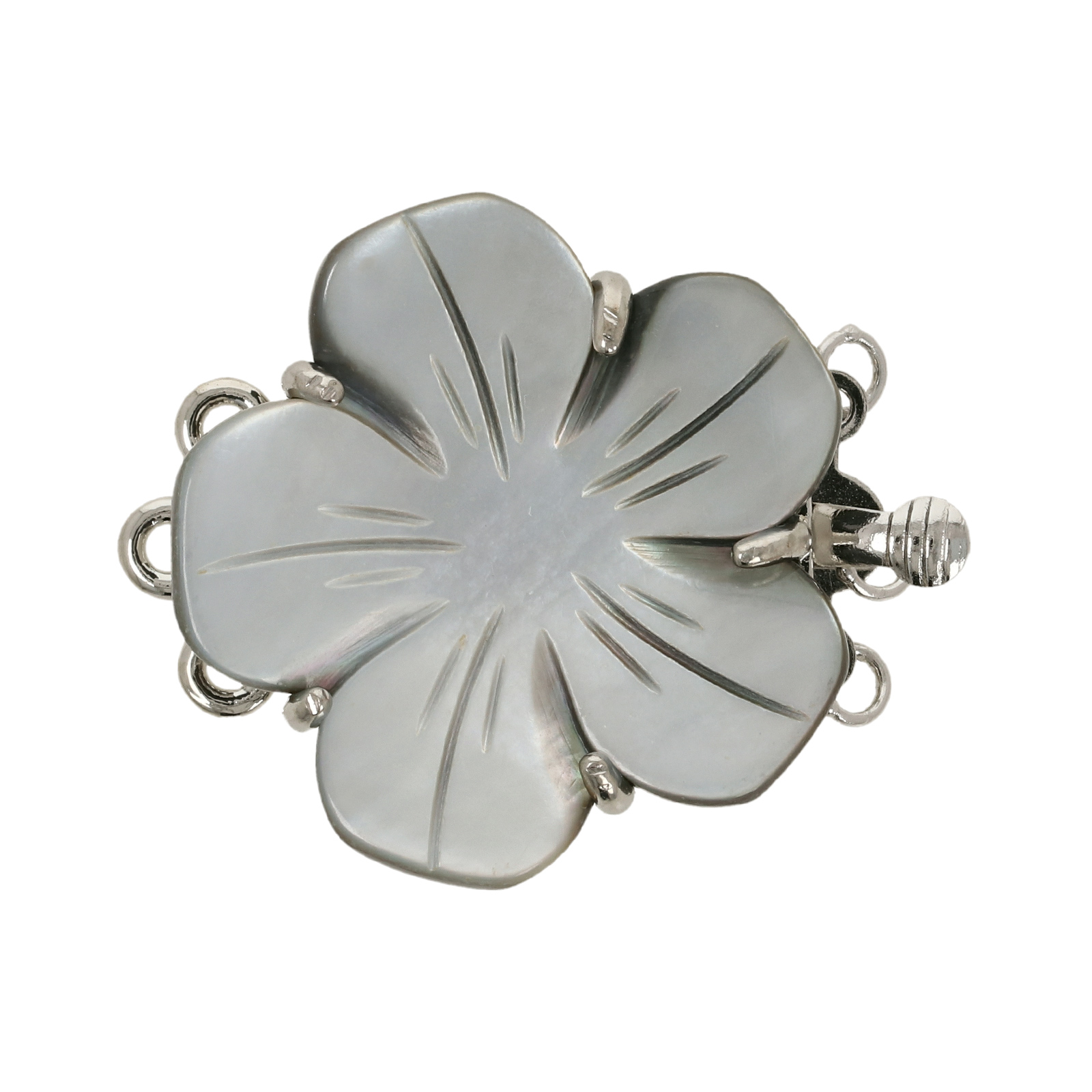 steckverschlüsse 3-reihiger rhodium versilbert tahiti perlmutt blume 24mm | 1st