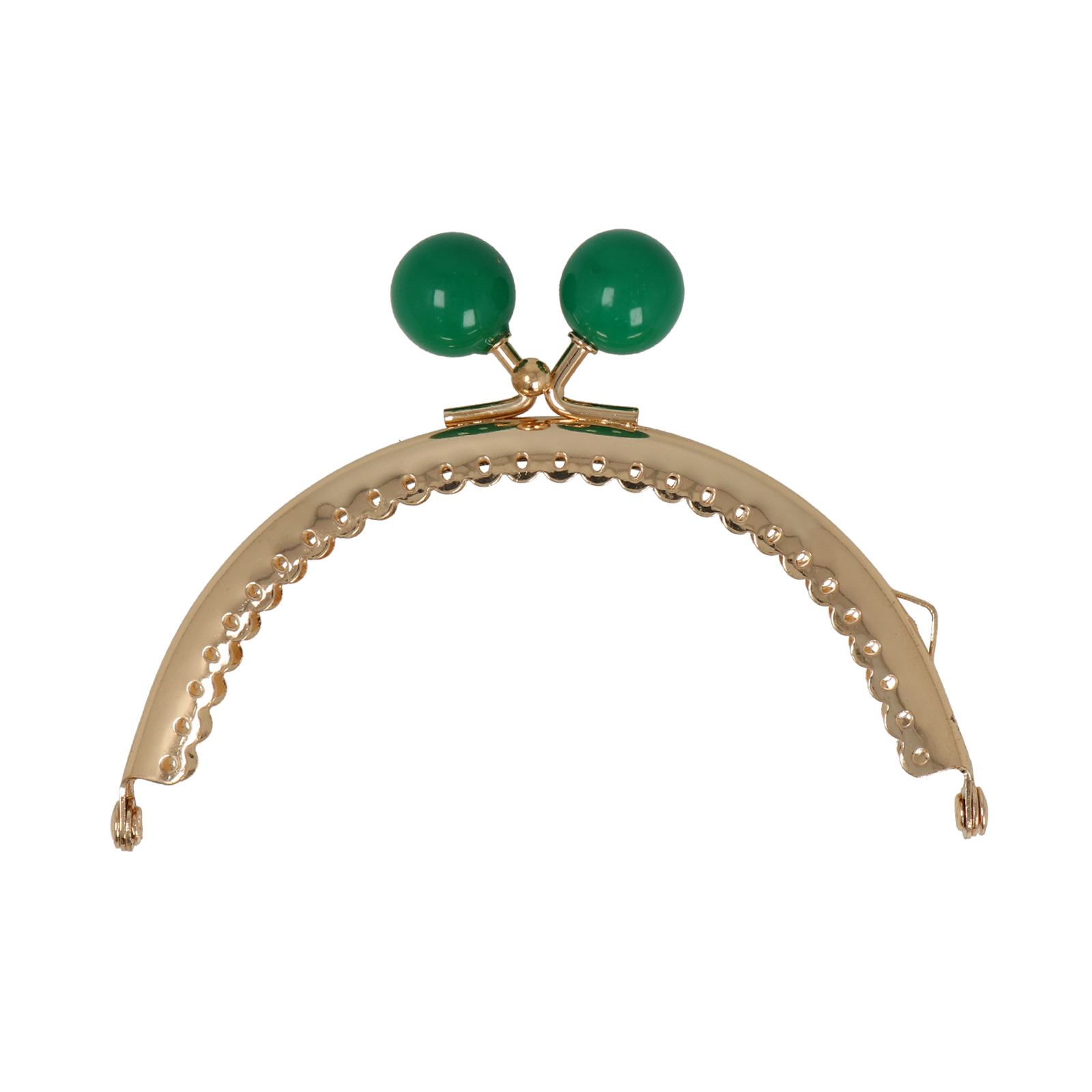 gold clic clac bag fastening with green bead 10,5cm | 1pc