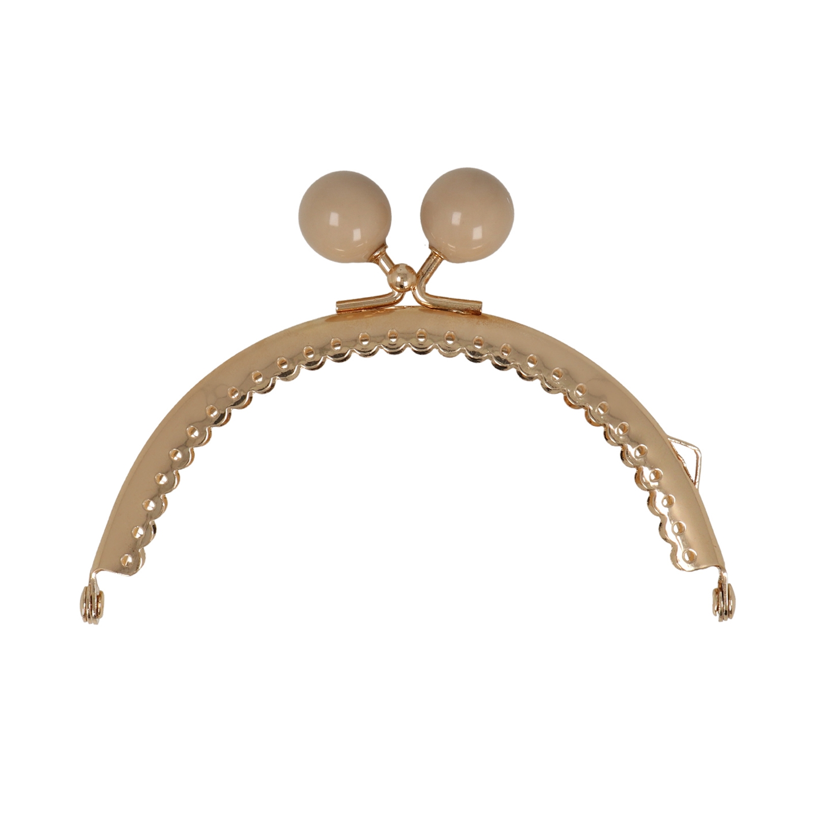 gold clic clac bag fastening with beige bead 10,5cm | 1pc