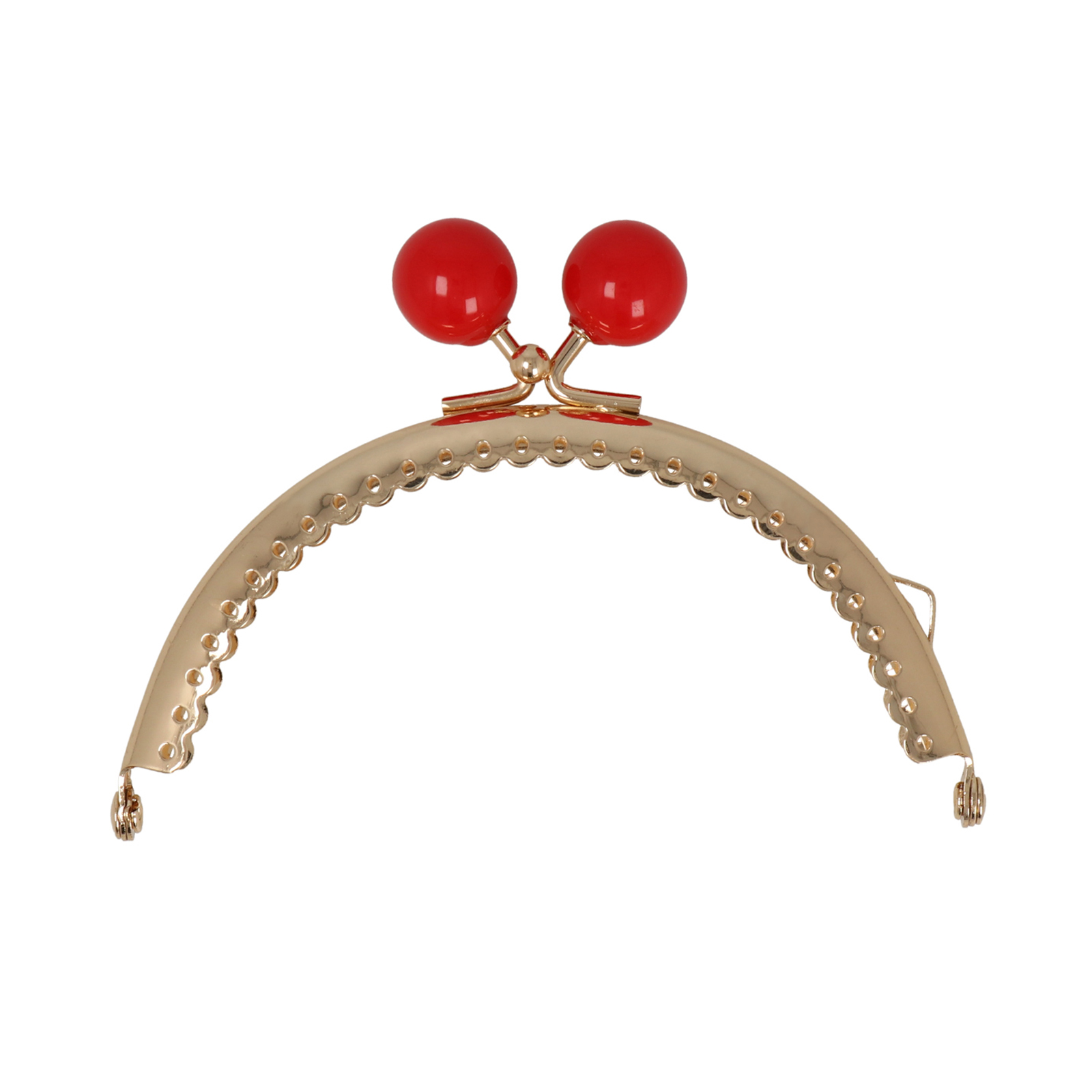 gold clic clac bag fastening with red bead 10,5cm | 1pc