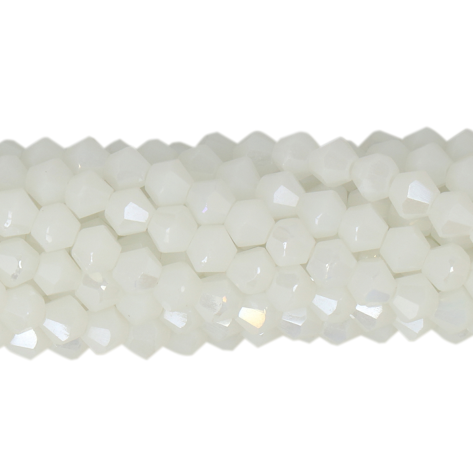 opaque white ab chinese crystal faceted bicone 4mm | 1 strand