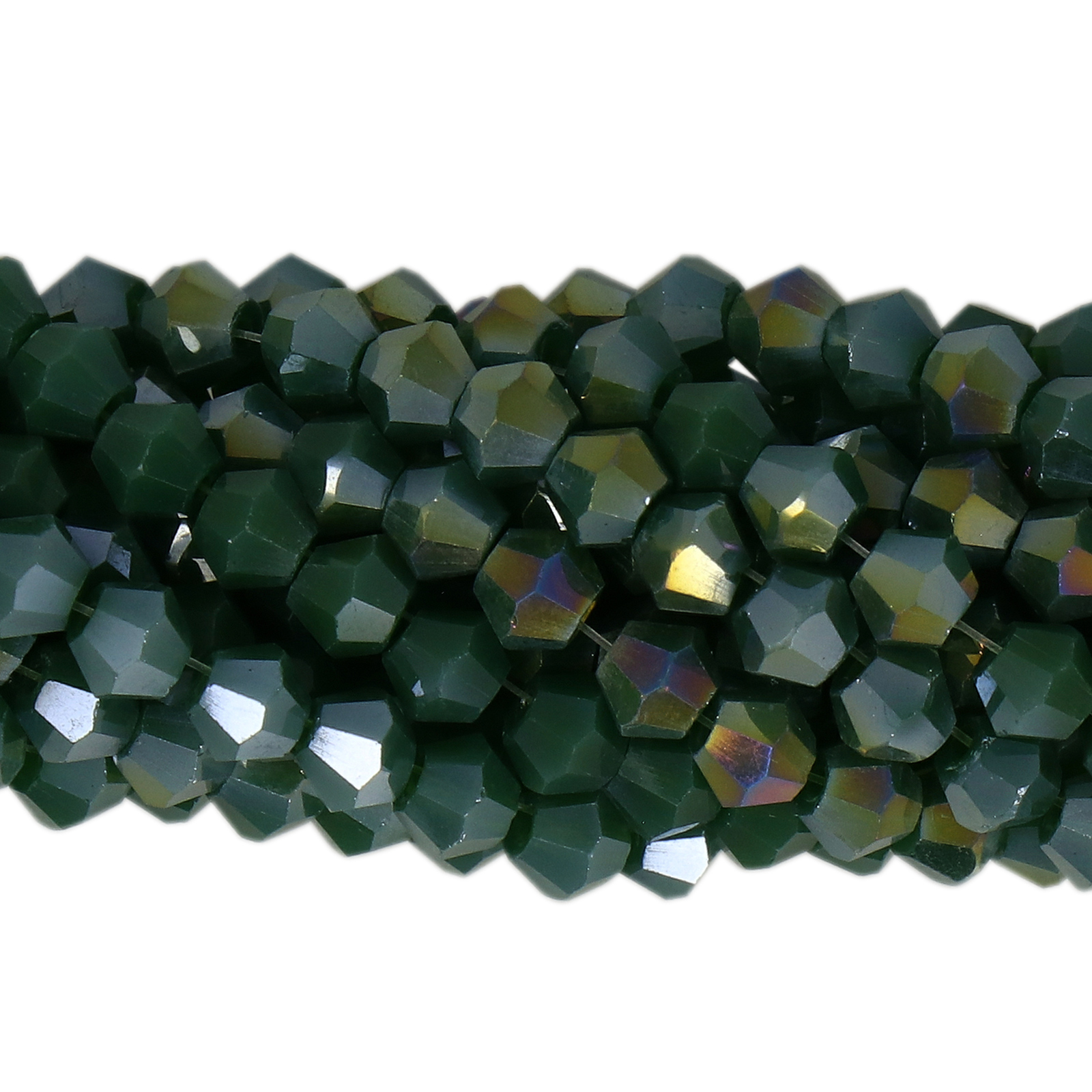 opaque green ab chinese crystal faceted bicone 4mm | 1 strand