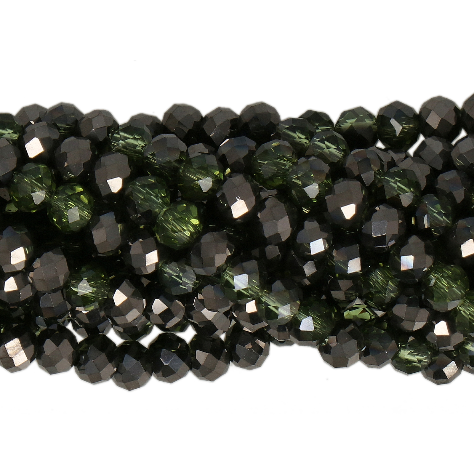 metallic grey peridot chinese crystal faceted roundelle 4x3mm | 1 strand