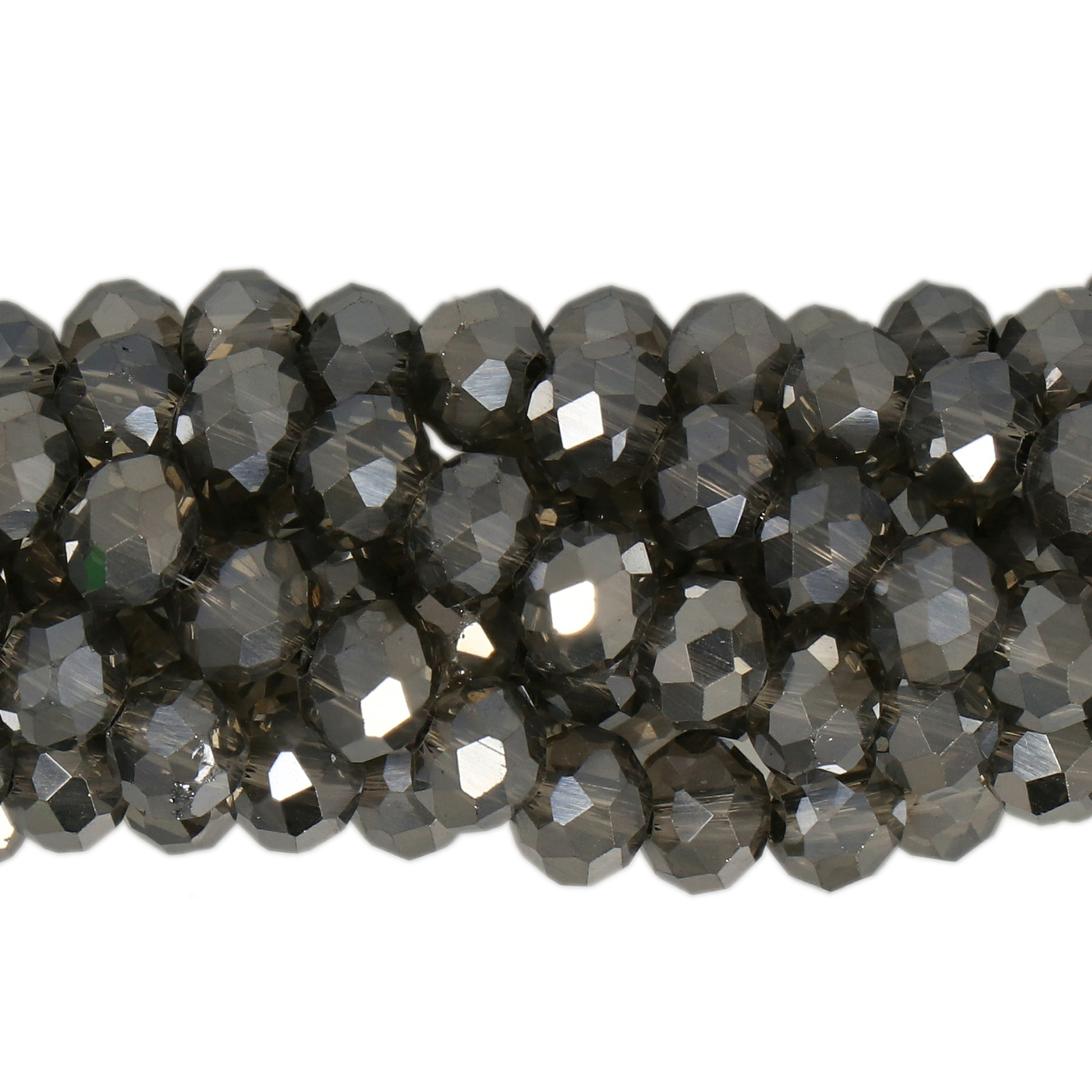black diamond metallic old silver chinese crystal faceted roundelle 6x4mm | 1 strand