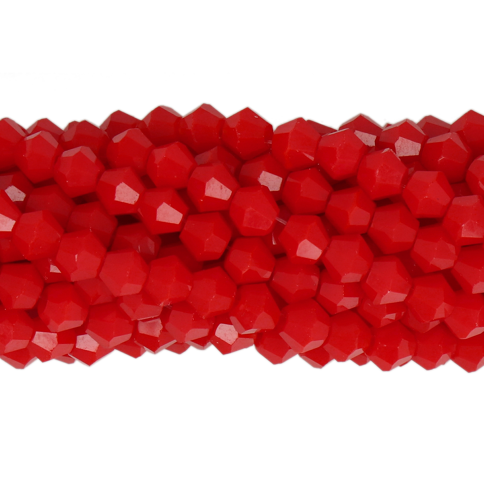 chinese glasperlen facettiertes doppelkegel opaque red ab 4mm | 1-strang