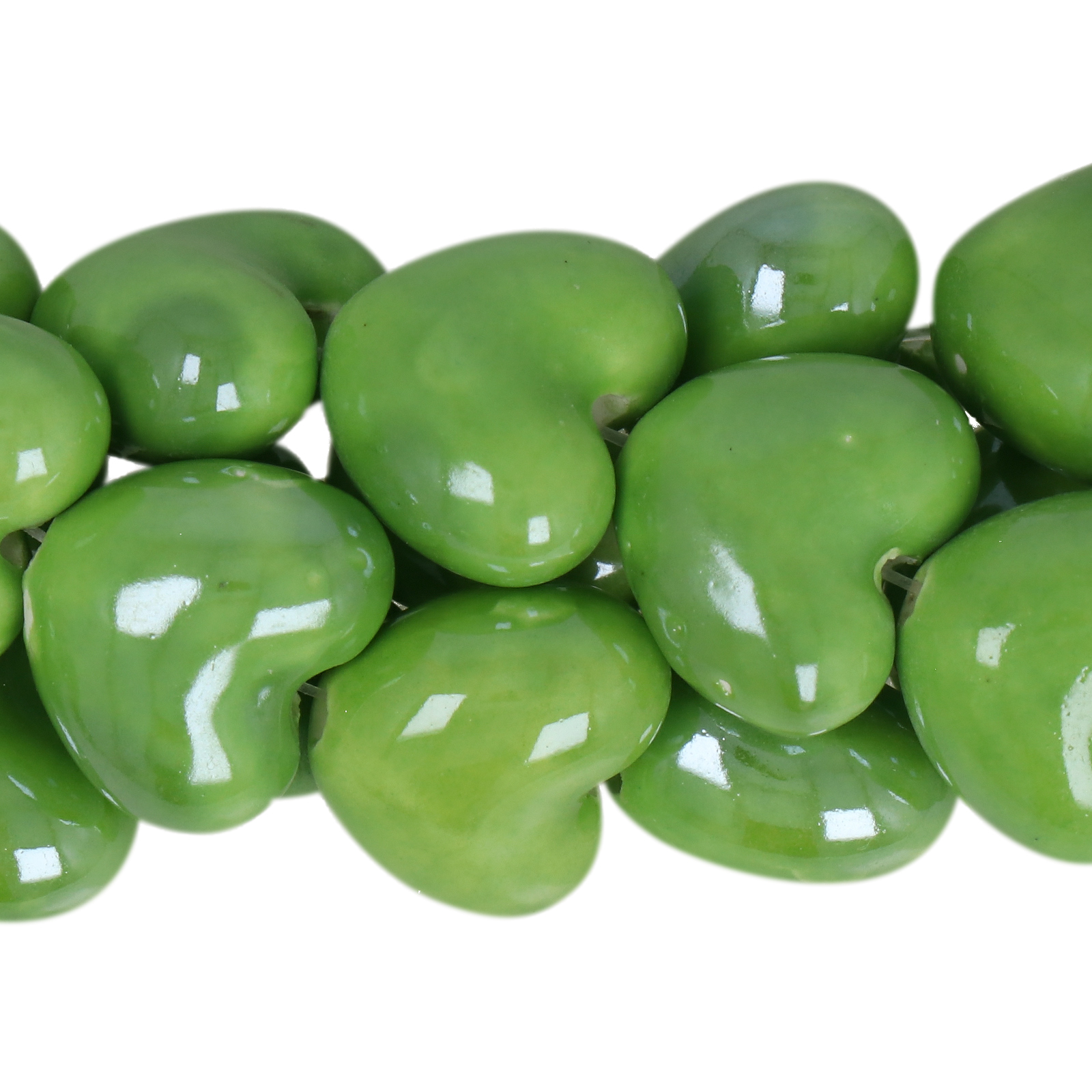 green ceramic beads heart 16mm - 23pcs | 1 strand