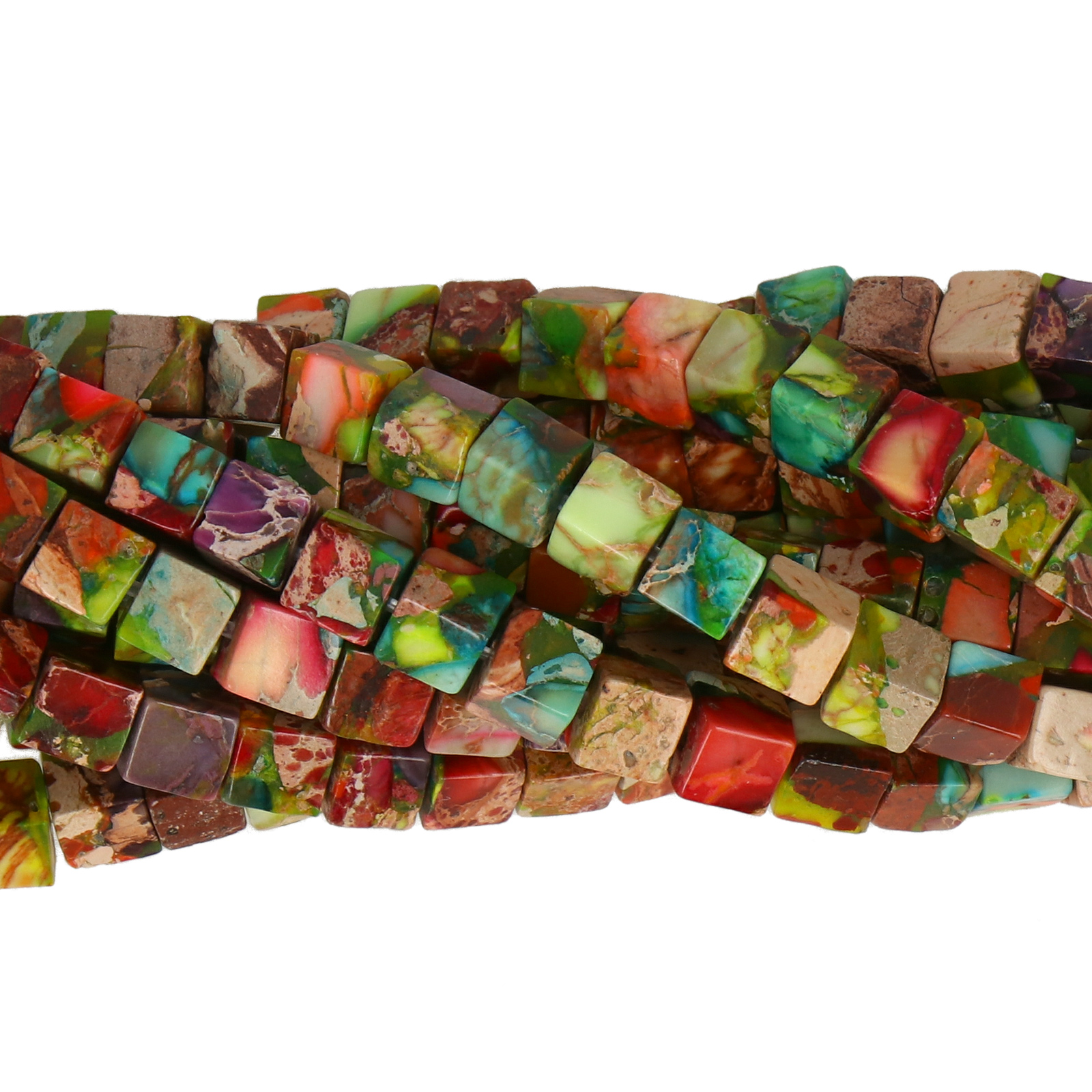 dyed impression jasper multicolor smooth cube 4mm | 15/16-inch strand