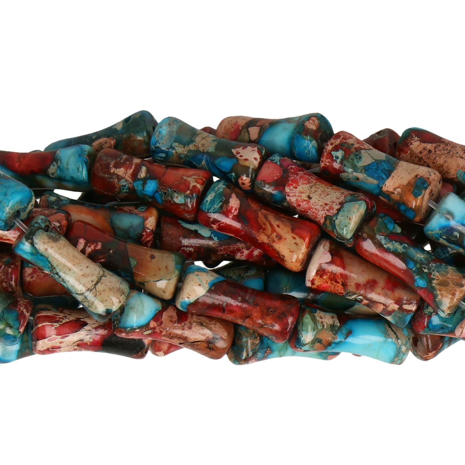 red/turquoise impression jasper smooth tube 12x5mm | 15/16-inch strand