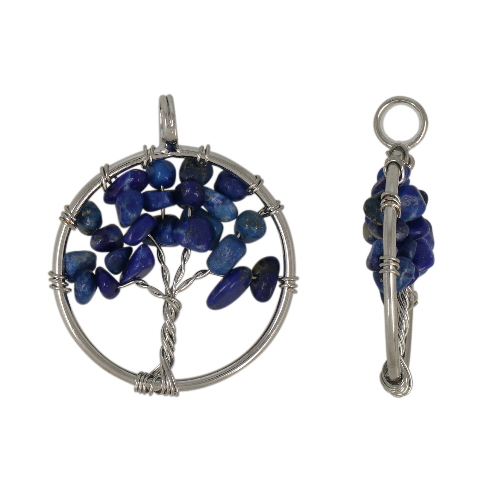 tree of life pendant - lapislazuli chips - rhodium silver plated 28mm | 1pc