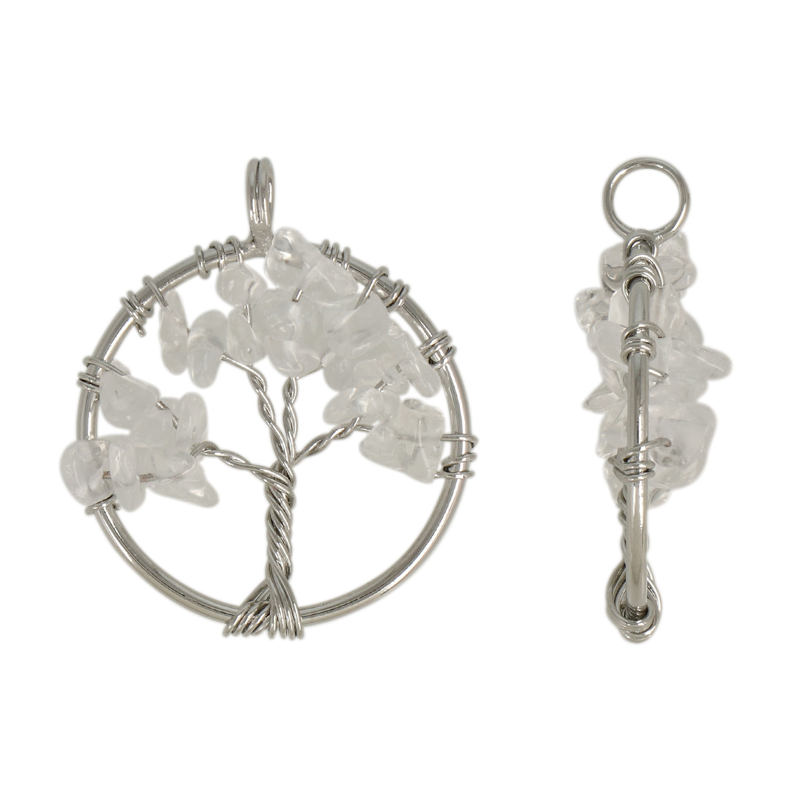 tree of life pendant - cristal rock chips - rhodium silver plated 28mm | 1pc