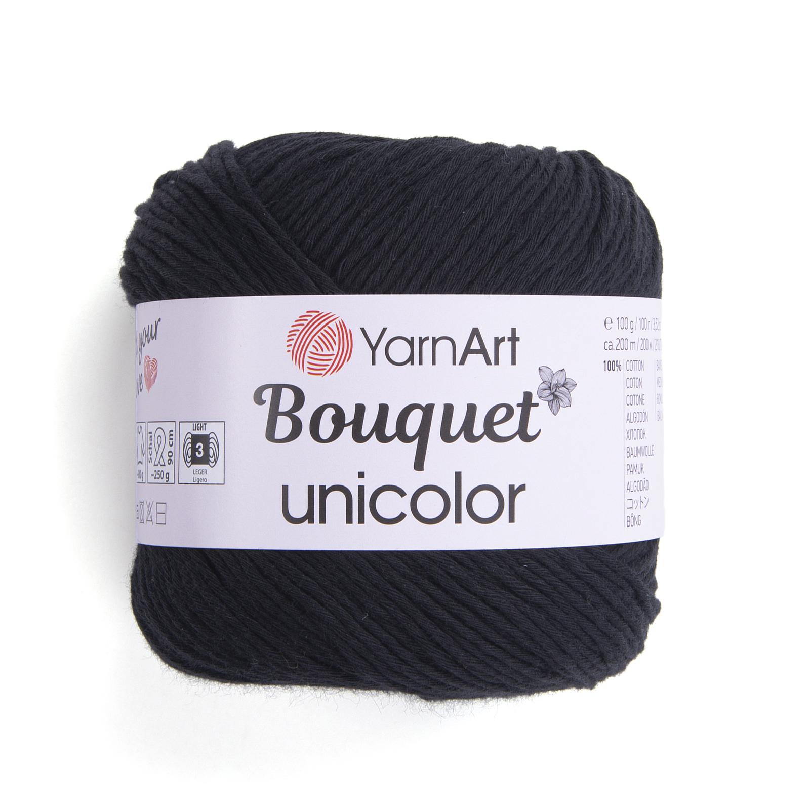 yarnart bouquet unicolor - black (3202) - 100gr (200mt) | 1pc