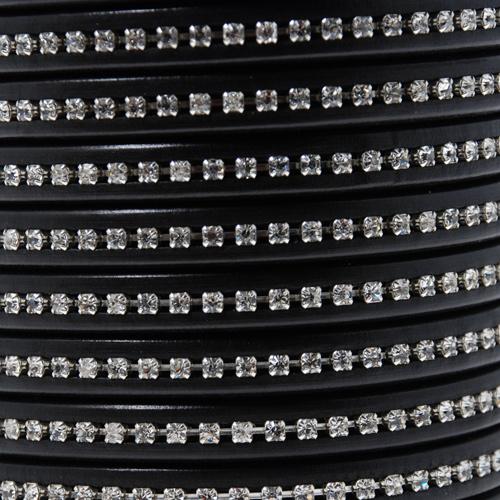 regaliz leather - balck with crystal strass 10x6mm | 20cm