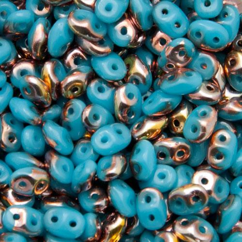 superduo seed beads 5x2,5mm - blue turquoise capri gold | 10gr