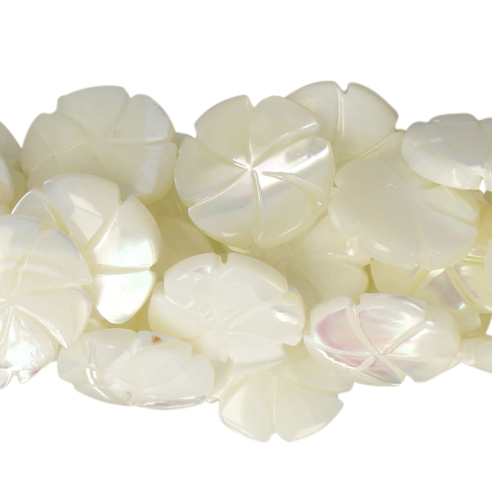 white natural mother of pearl - carved flower 15mm | 2pc