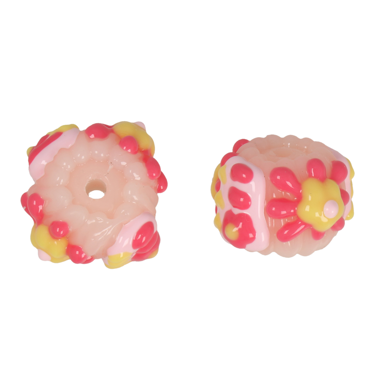 toffee acryl beads - pink/yellow cake 24x16mm | 2pc