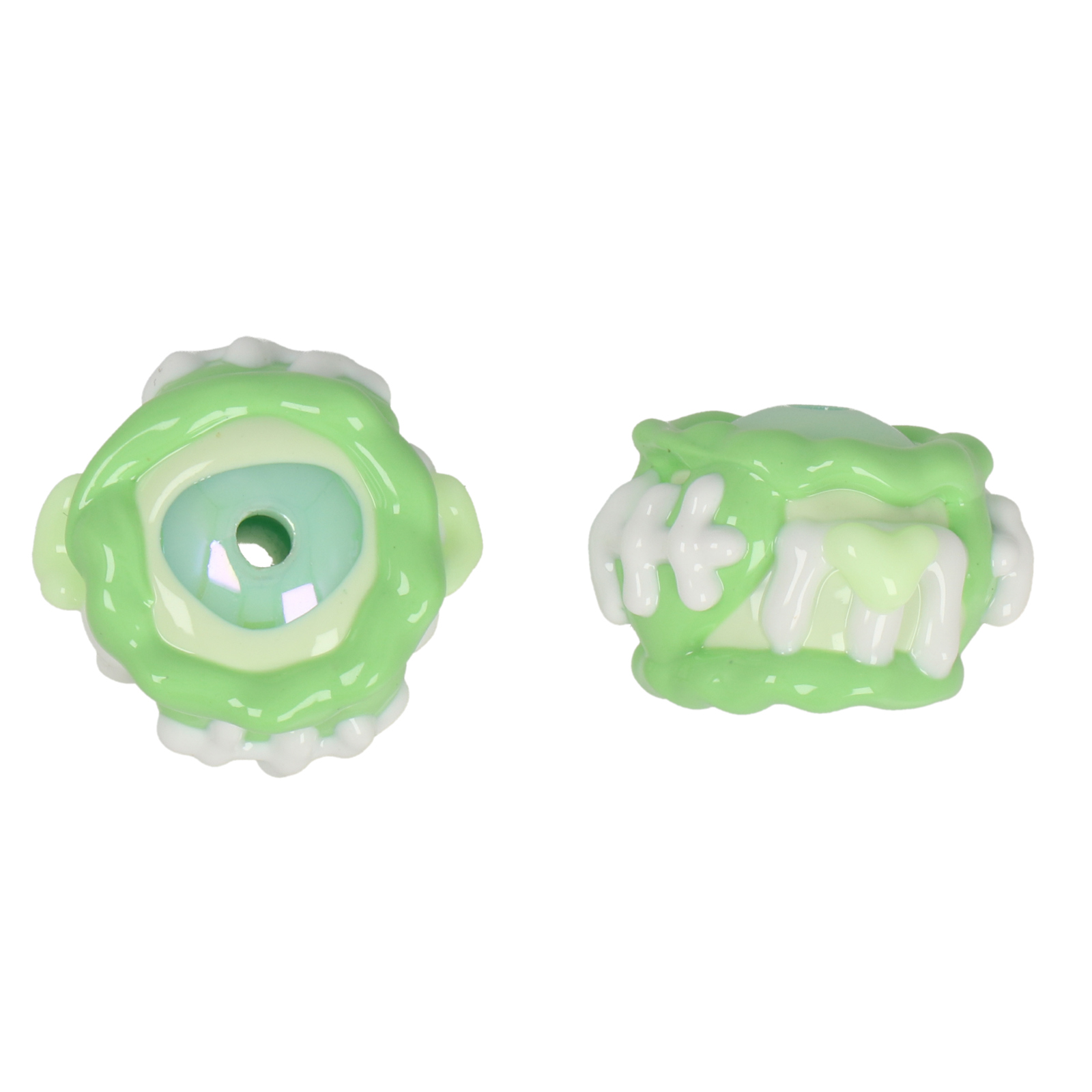 toffee acryl beads - green/white cake 22x15mm | 2pc