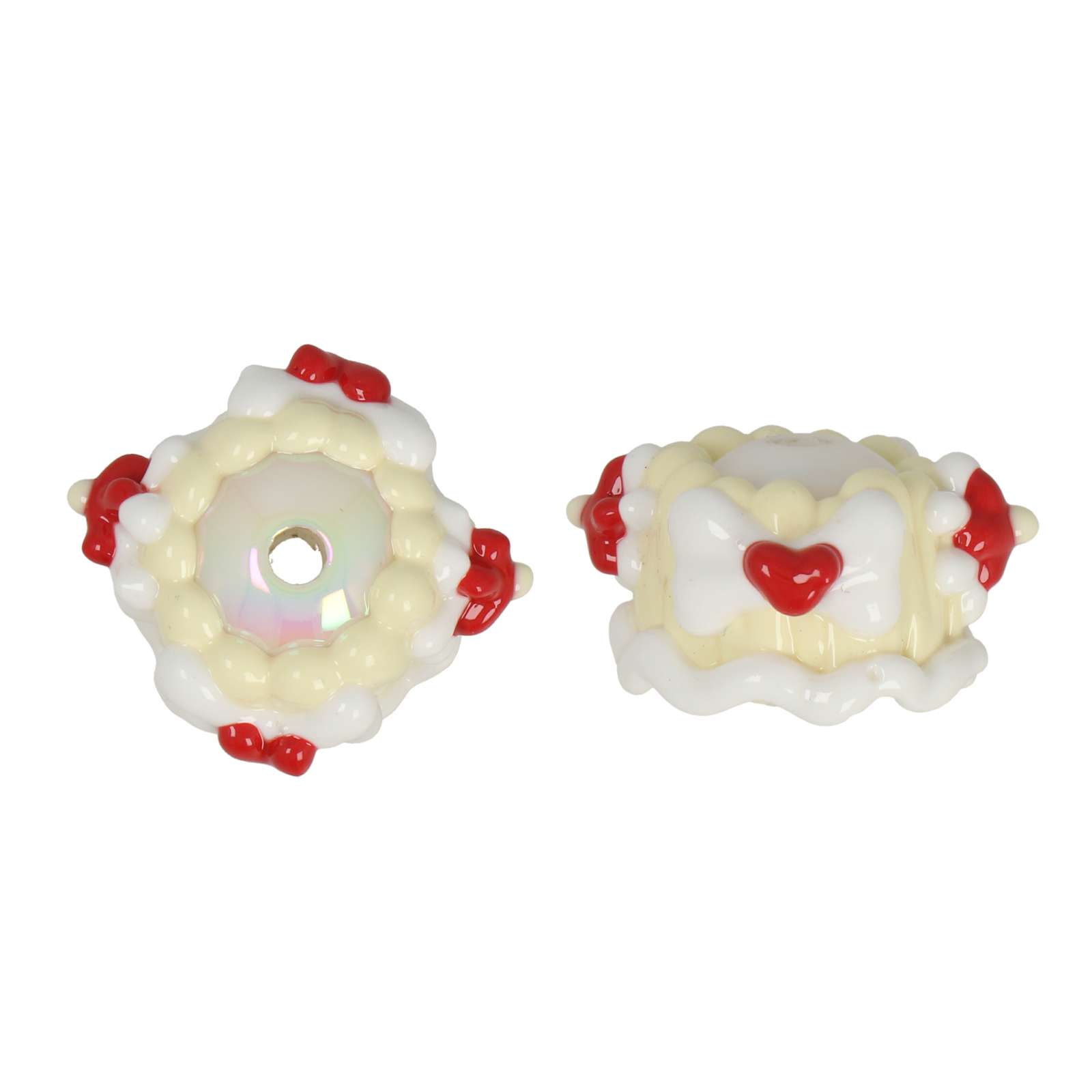 toffee acryl beads - white/red cake 20x15mm | 2pc