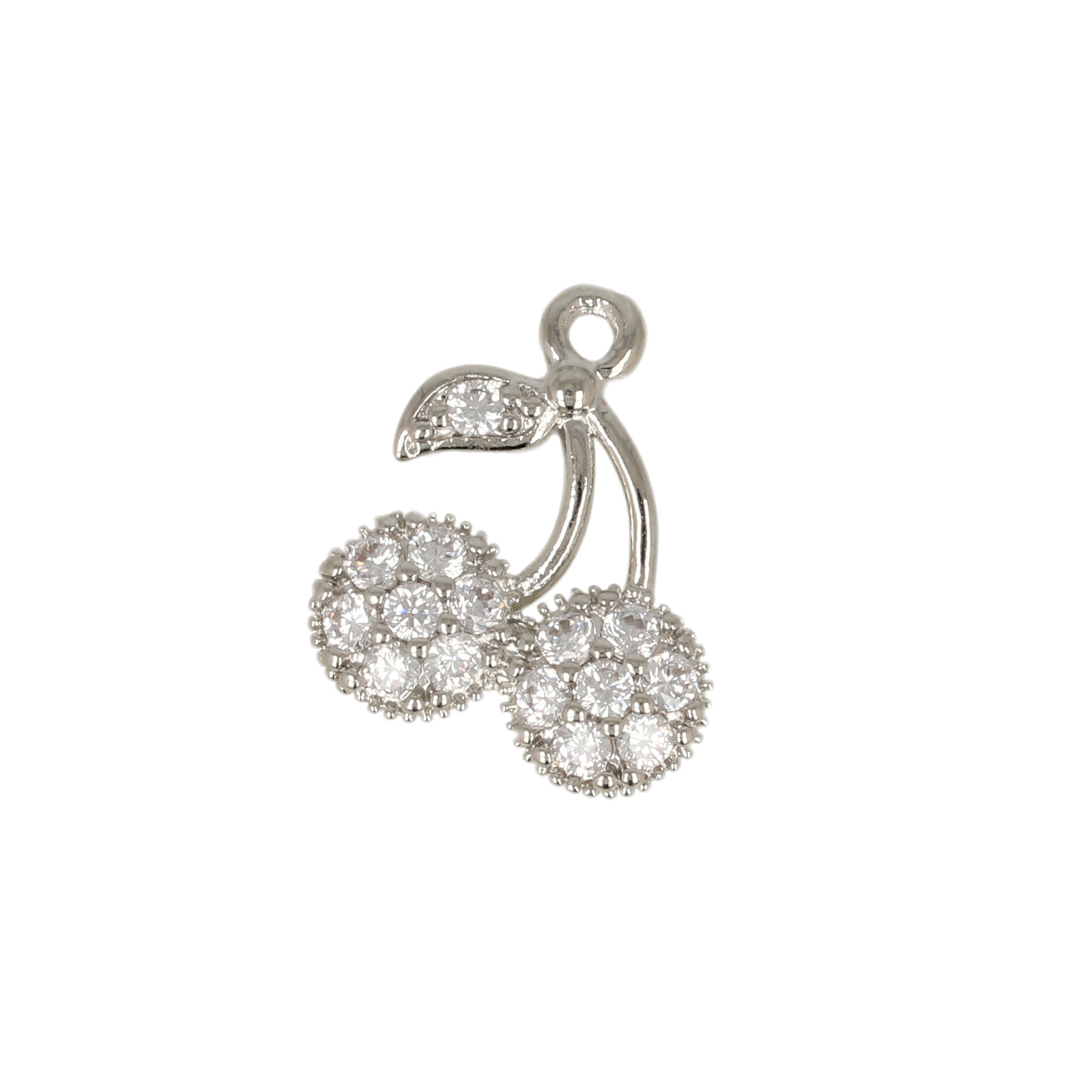 charm metal cz rhodium silver plated cherry 12mm | 2pc