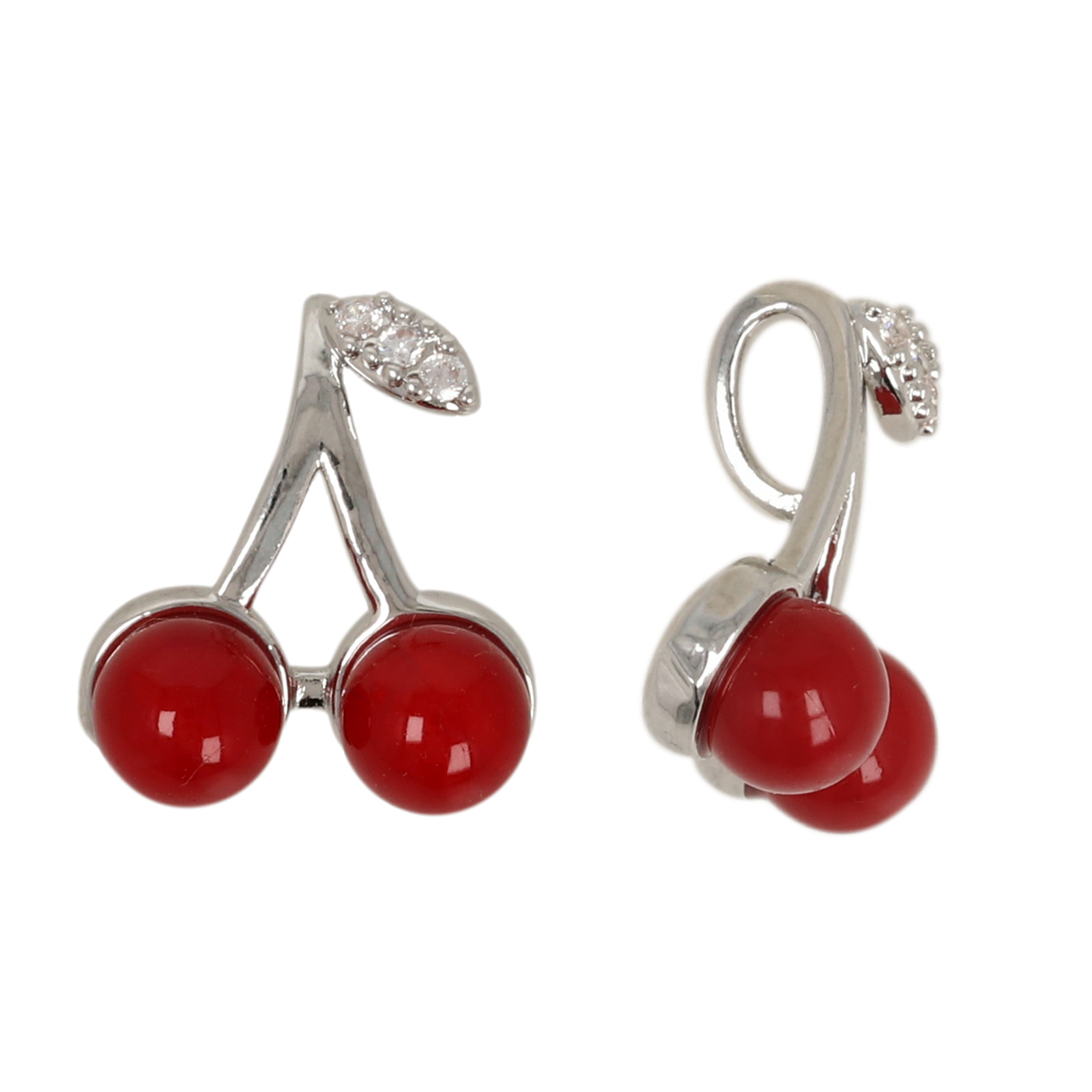 charm rhodium silver plated with bead cherry 13x11mm | 1pc