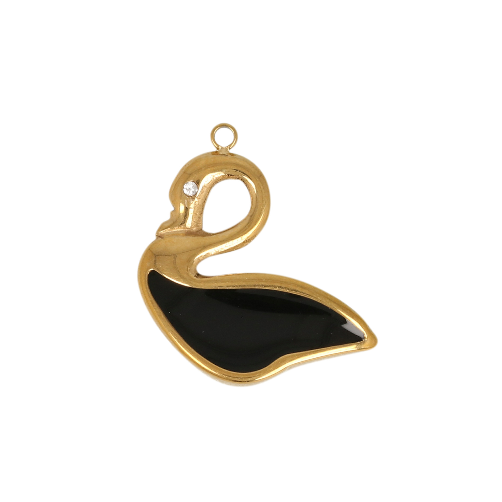 vergoldet edelstahl anhänger schwan schwarz emailliert 17x14mm | 1st