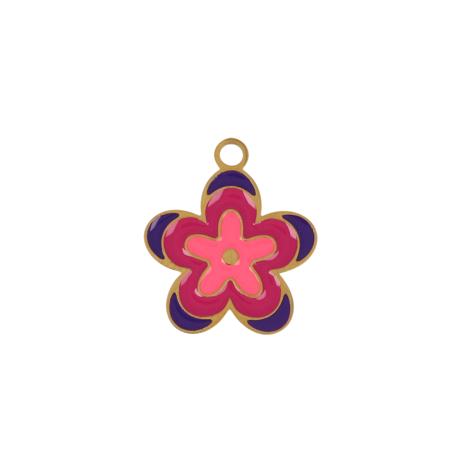 pink enamelled gold plated stainless steel flower charm 14,5mm | 1pc